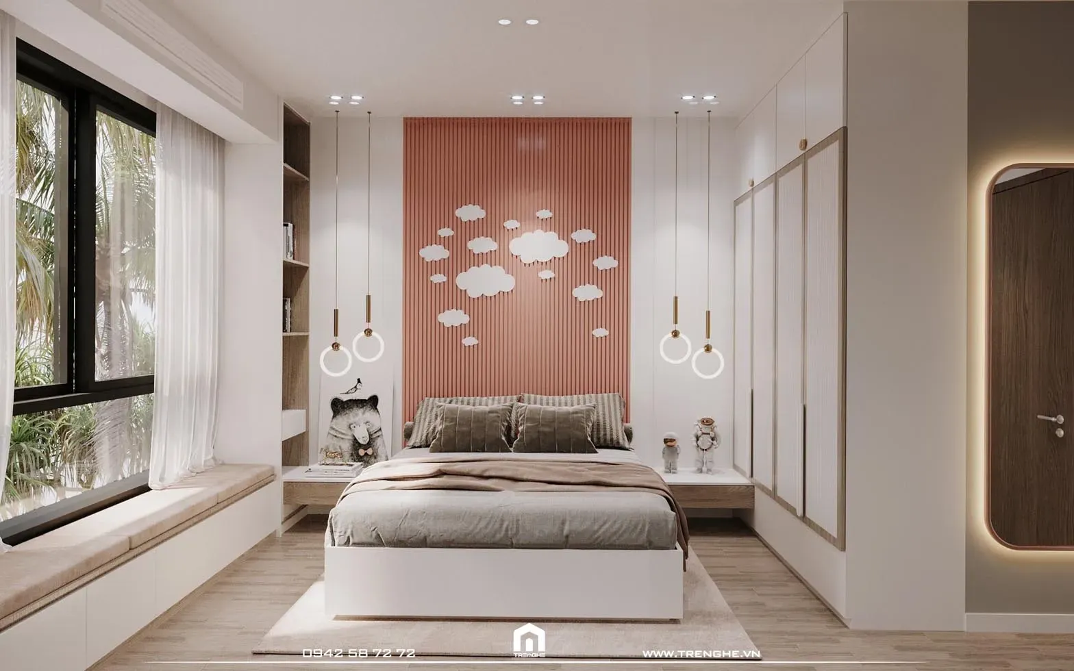 Phòng ngủ cho bé tại L’ Villa mang gam màu hồng pastel
