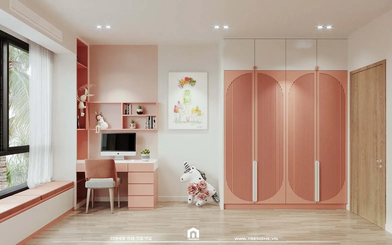 Nội thất phòng ngủ L’ Villa màu hồng pastel dễ thương cho bé