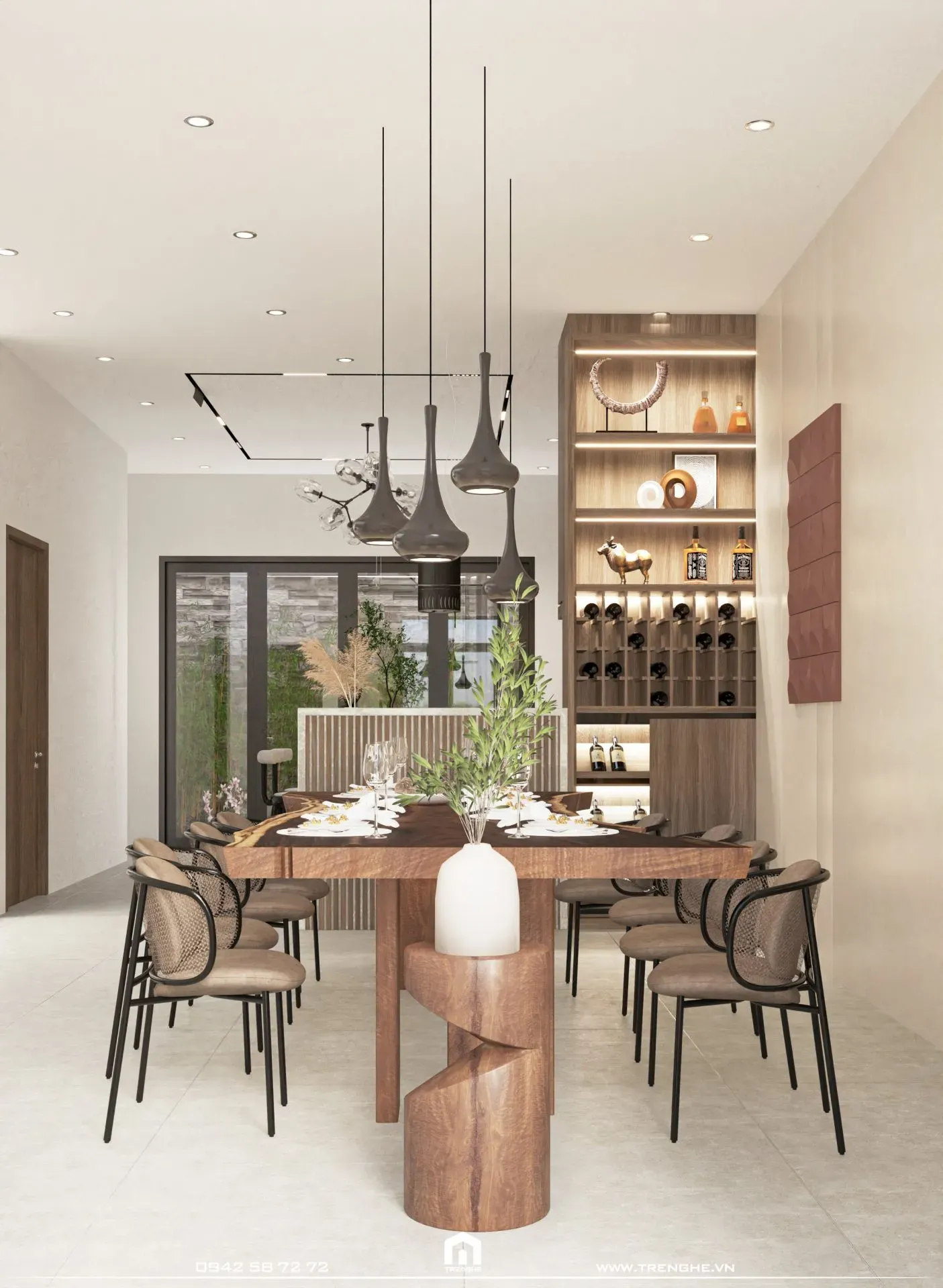 Tre Nghệ ưu tiên sử dụng phương án vật liệu gỗ cho khu vực bàn ăn L’ House