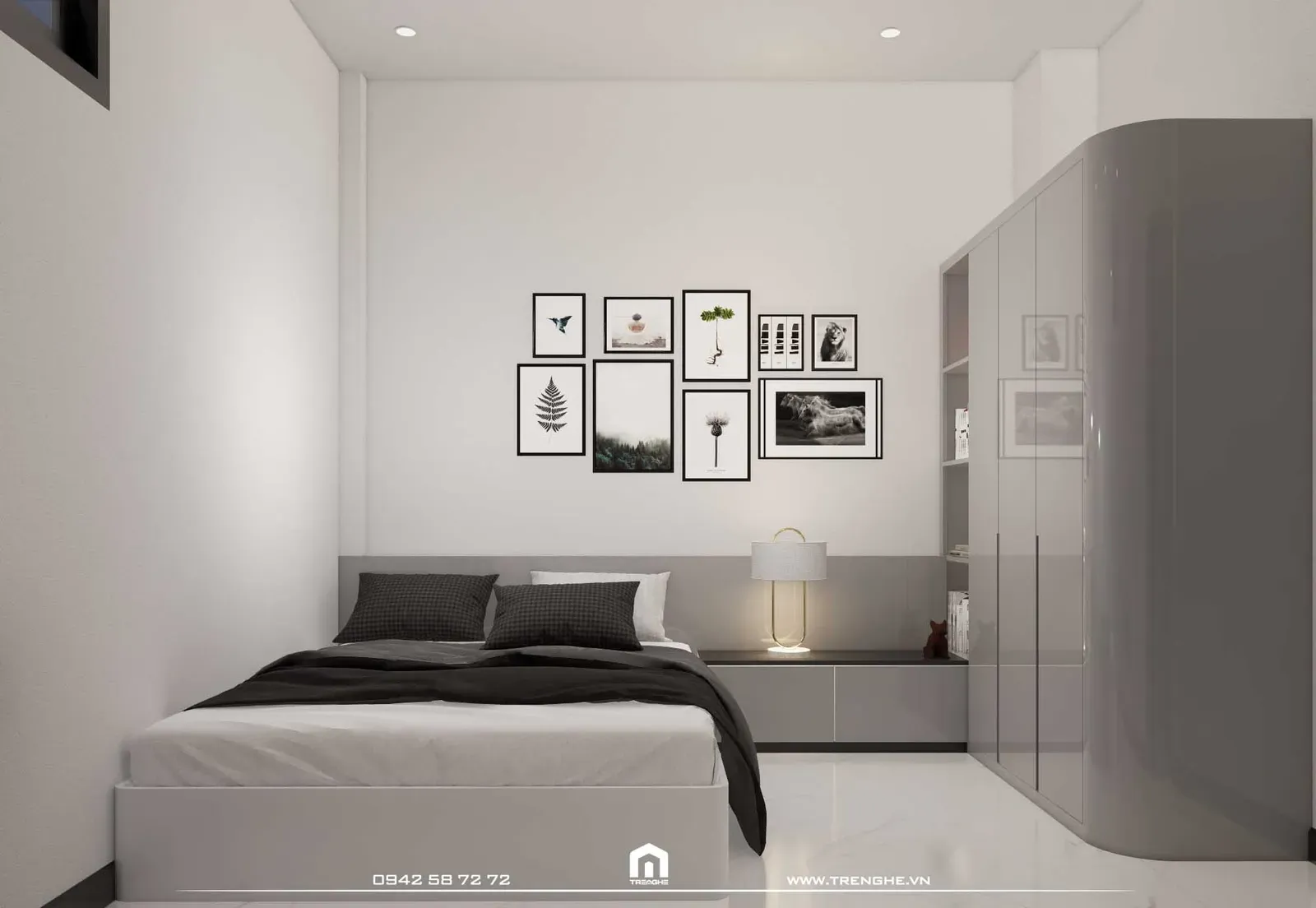 Phòng ngủ cho khách thiết kế tối giản và đầy đủ các tiện nghi cơ bản