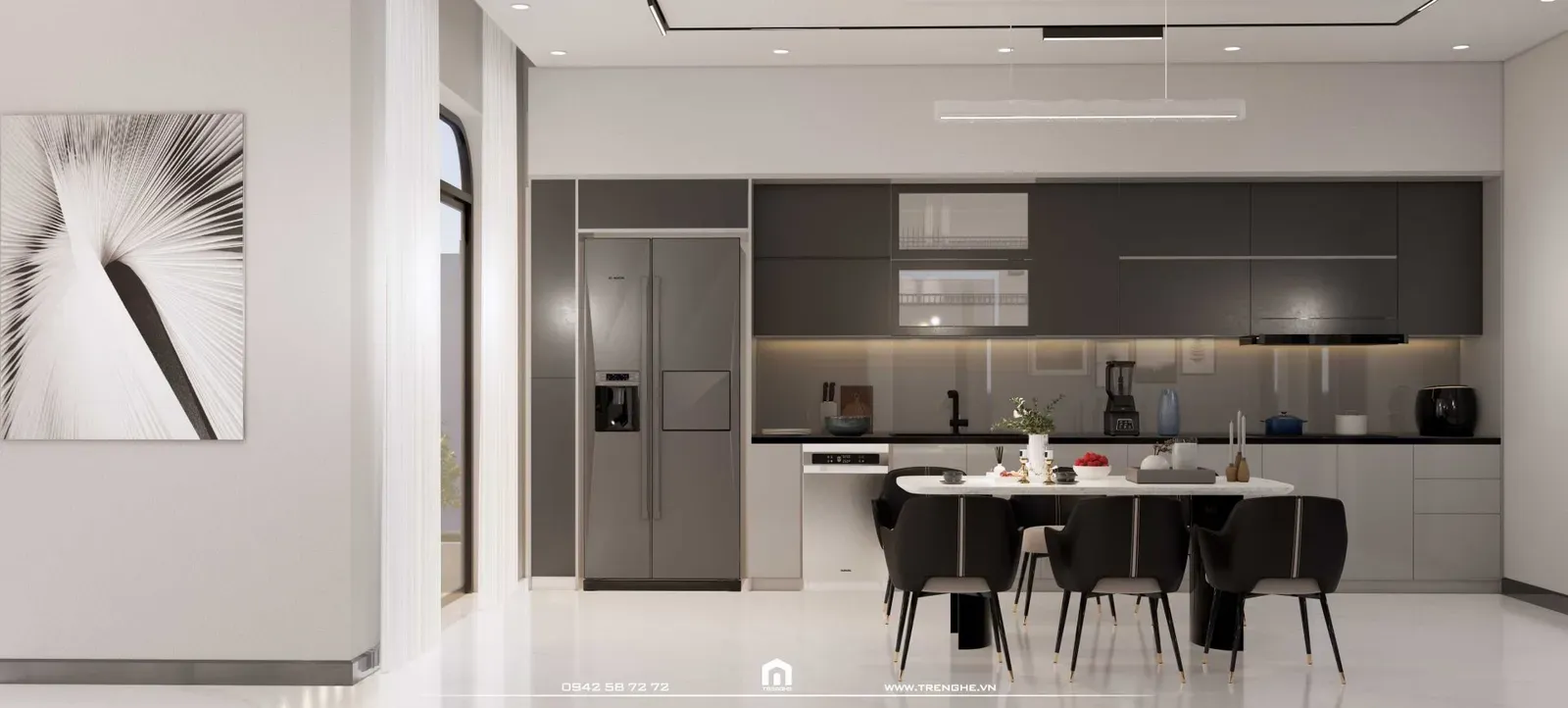 Phòng bếp nhà phố T’ House hiện đại, trẻ trung