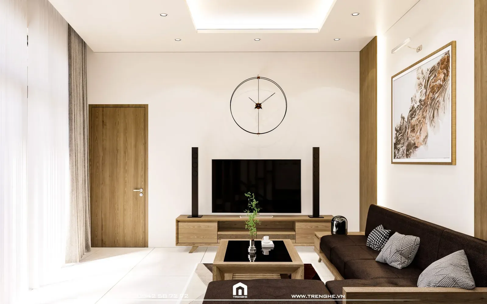 Điểm xuyết bằng hệ thống nội thất cao cấp trên gam màu trắng trung tính tạo sự sang trọng cho không gian phòng khách nhà phố D’ House