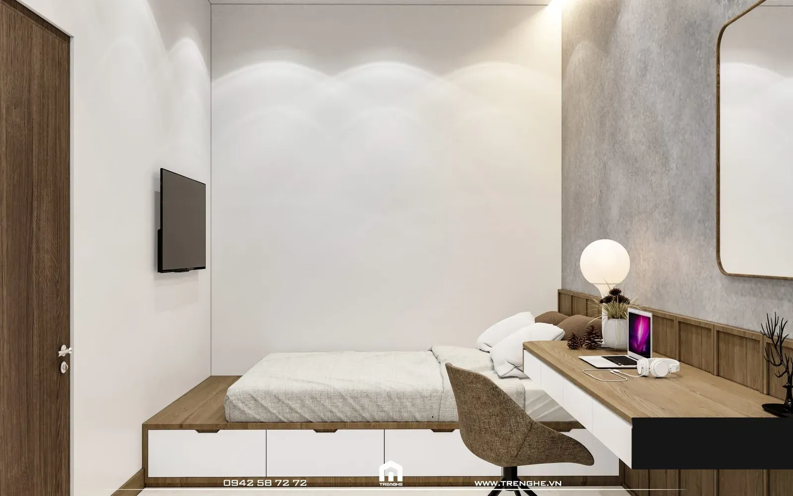 Giường ngủ thông minh kết hợp tủ chứa đồ được lắp đặt tại phòng ngủ D’ House