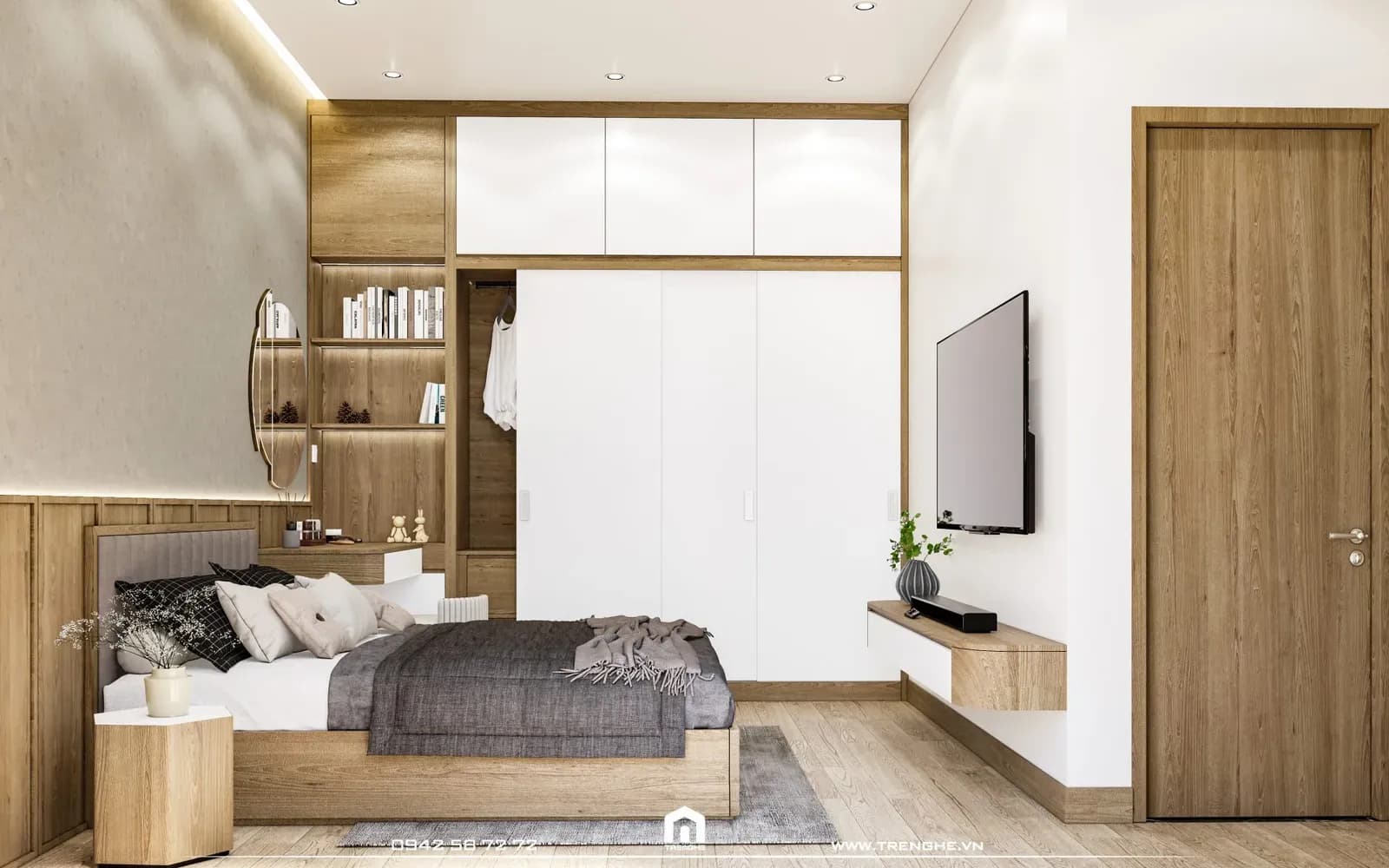 Hệ thống vật liệu từ gỗ mang đến không gian ấm cúng cho phòng ngủ