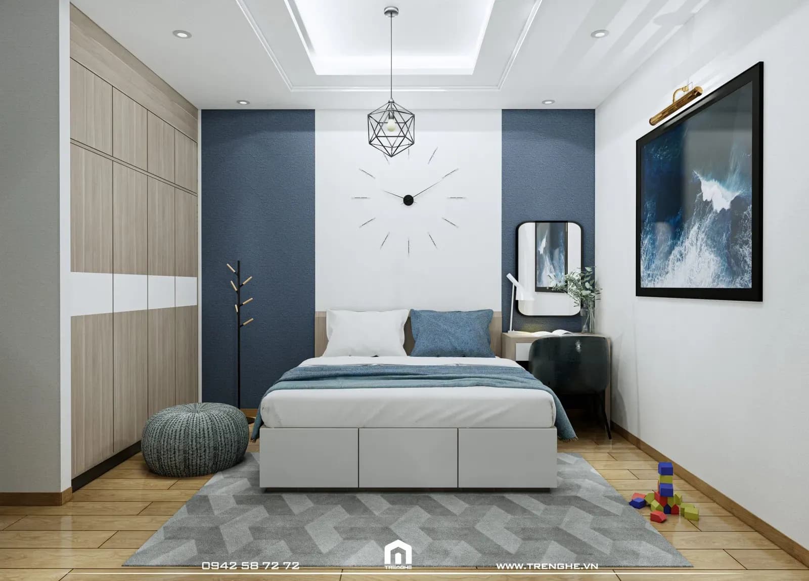Phòng ngủ cho bé mang dấu ấn cá nhân với gam màu xanh dương