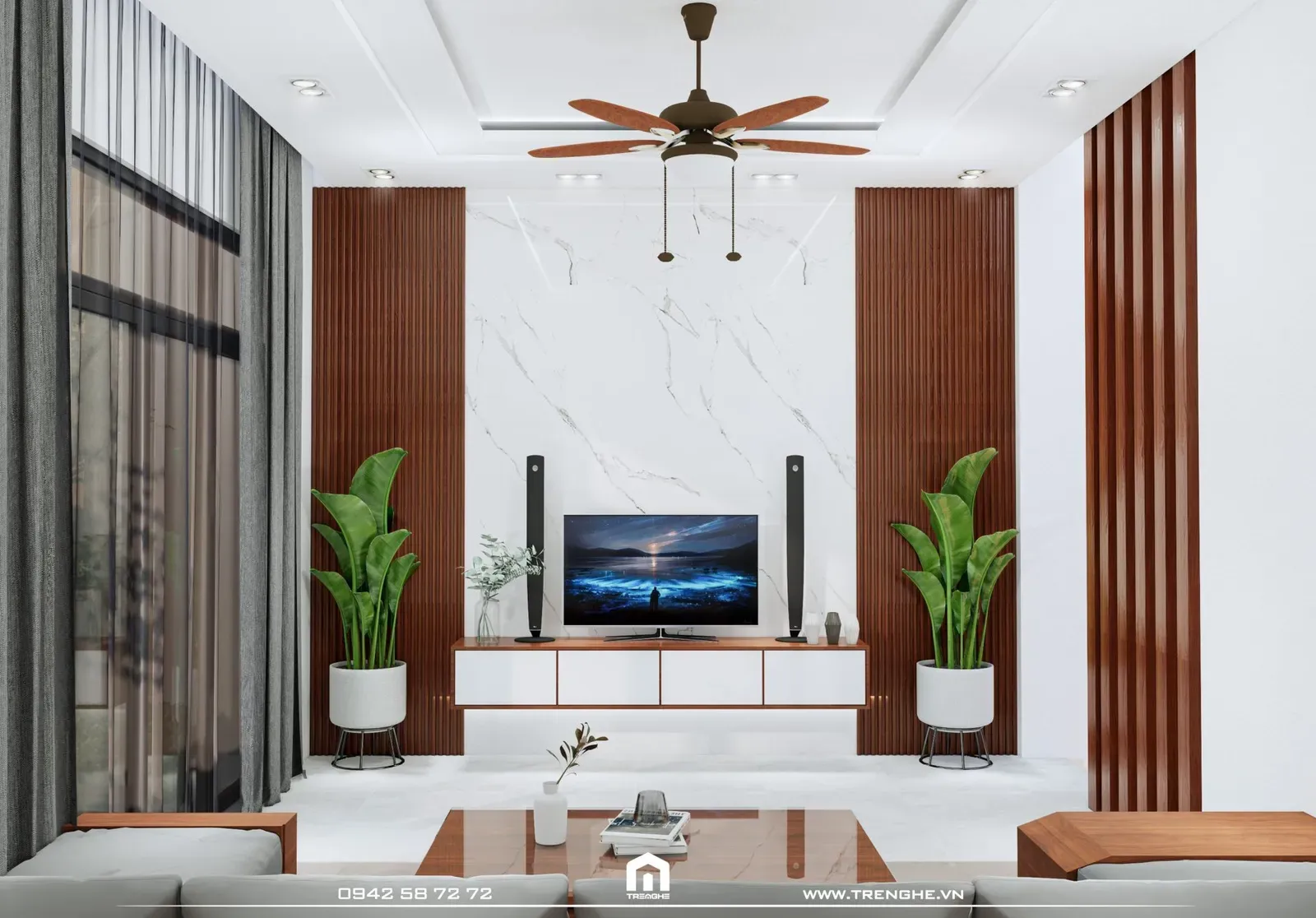Phòng khách G’ House phối các gam màu trung tính hài hòa