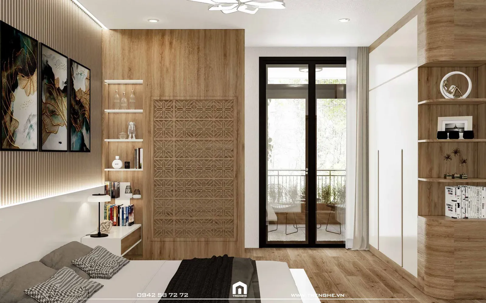 Tre Nghệ bố trí giường cỡ king size giữa phòng ngủ nhà master