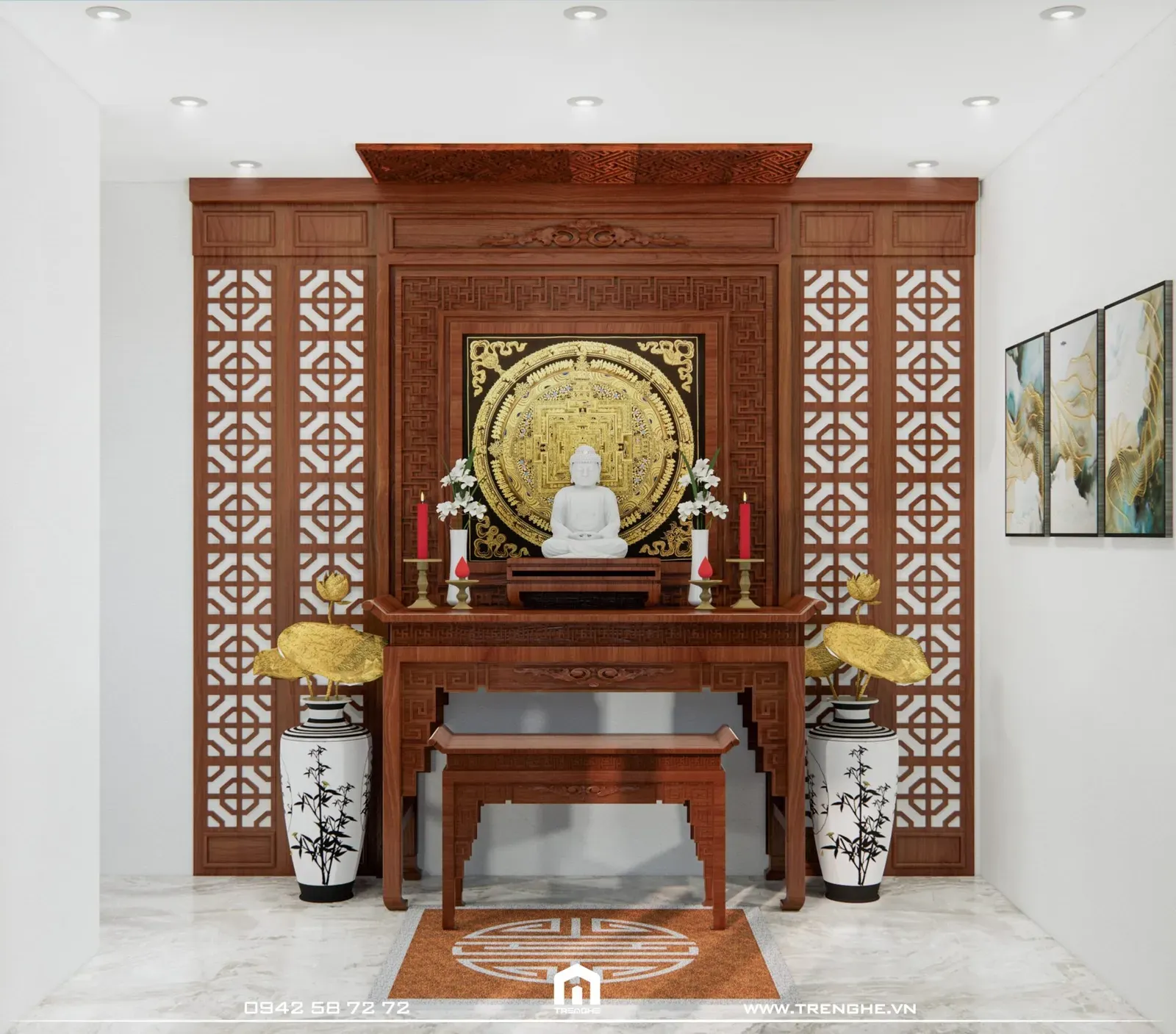 Phòng thờ G’ House sử dụng gỗ làm chất liệu chính