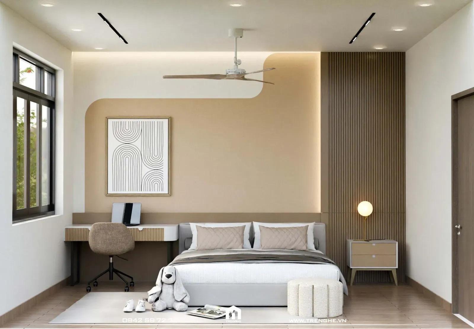 Phòng ngủ phụ sở hữu hệ thống nội thất tiện nghi tại nhà phố H’ House