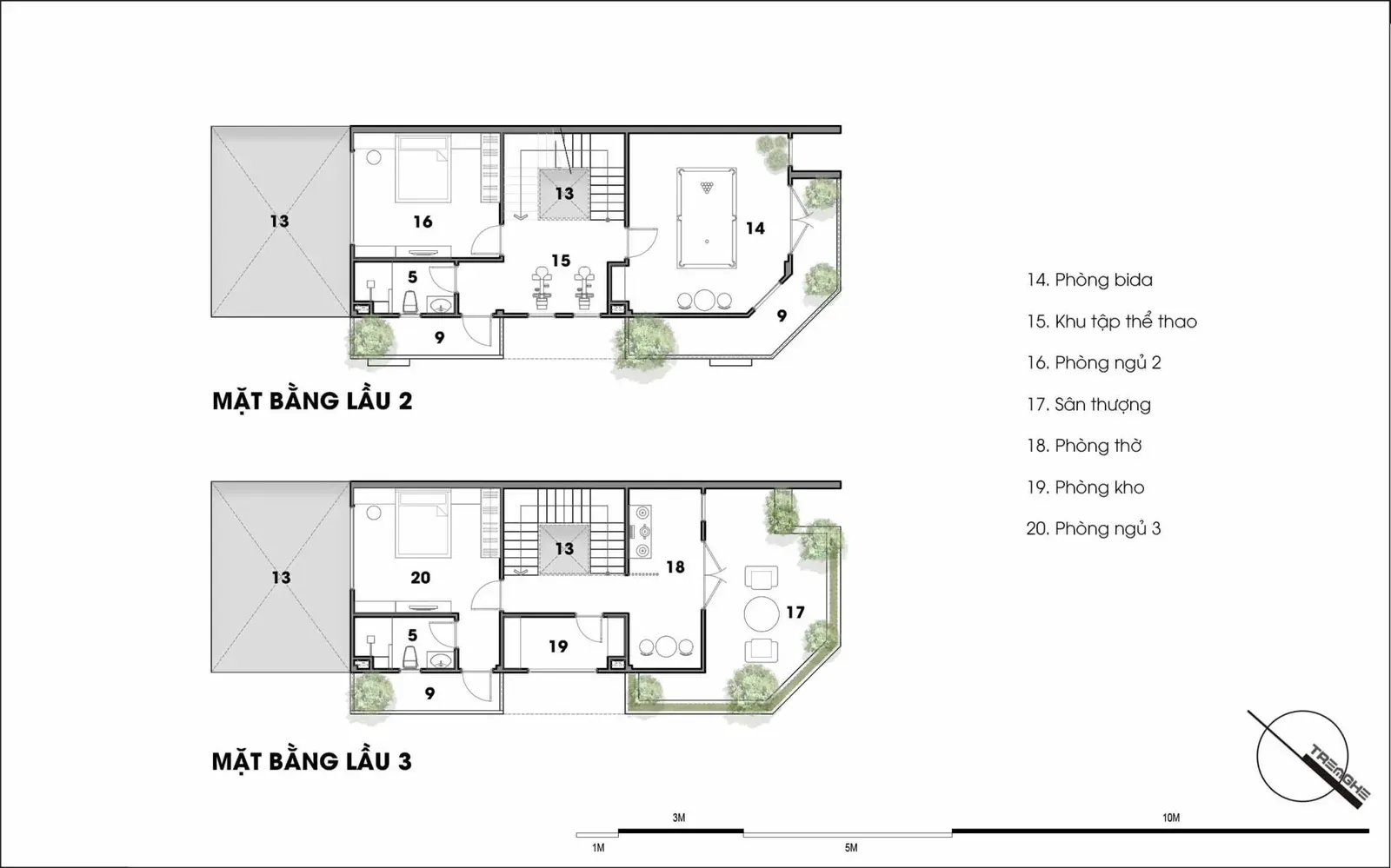 Layout công năng tầng 2 và tầng 3 dự án nhà phố H’ House