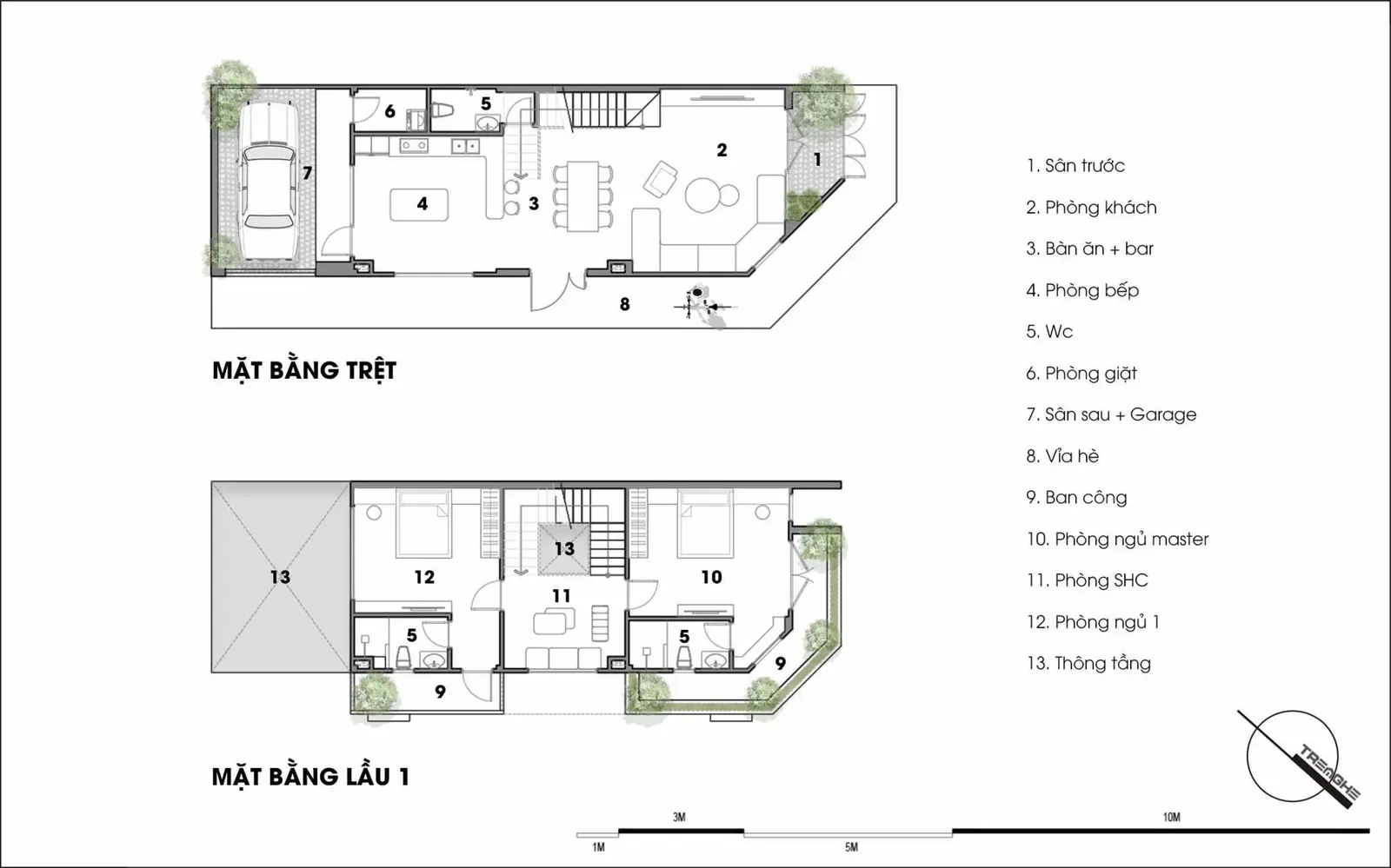 Layout công năng tầng trệt và tầng 1 dự án nhà phố H’ House