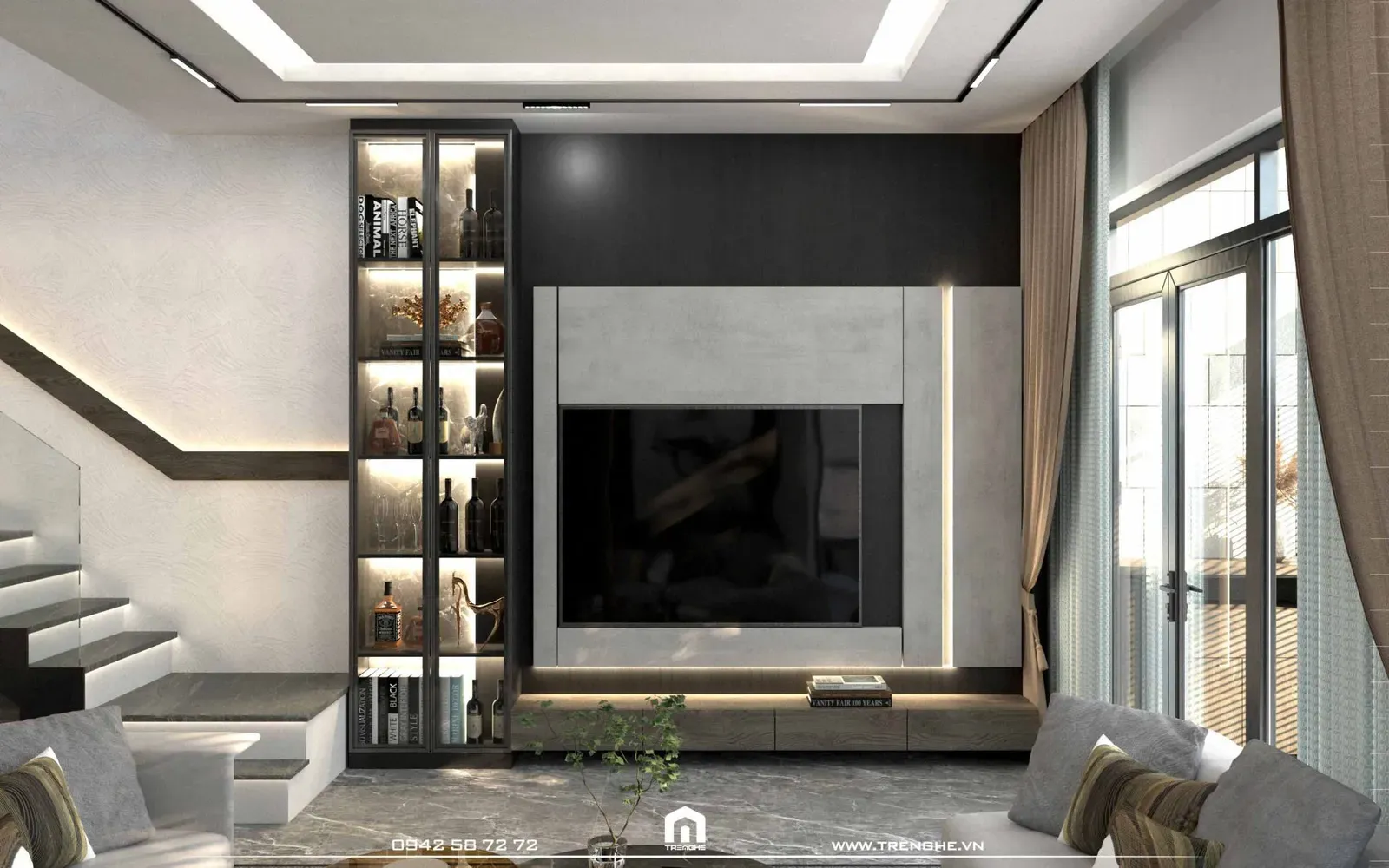 Không gian phòng khách nhà phố H’ House bố trí trang thiết bị hạng sang