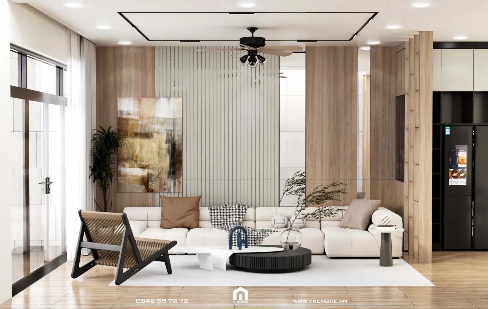 Bộ bàn ghế sofa thiết kế mềm mại được bố trí tại nhà phố H’ House