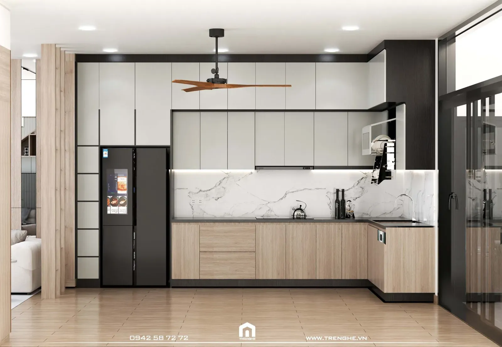 Hệ tủ bếp kịch trần được lắp tại nhà phố H’ House