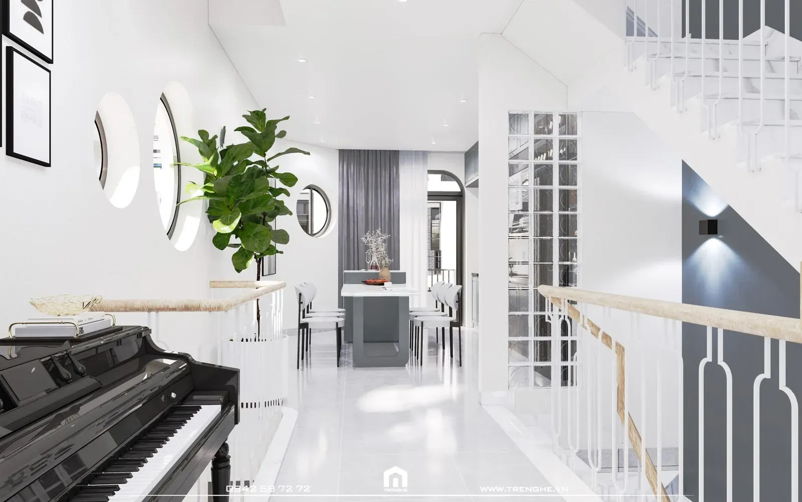 Tre Nghệ bố trí đàn piano bên cạnh bàn ăn nhà phố M' House