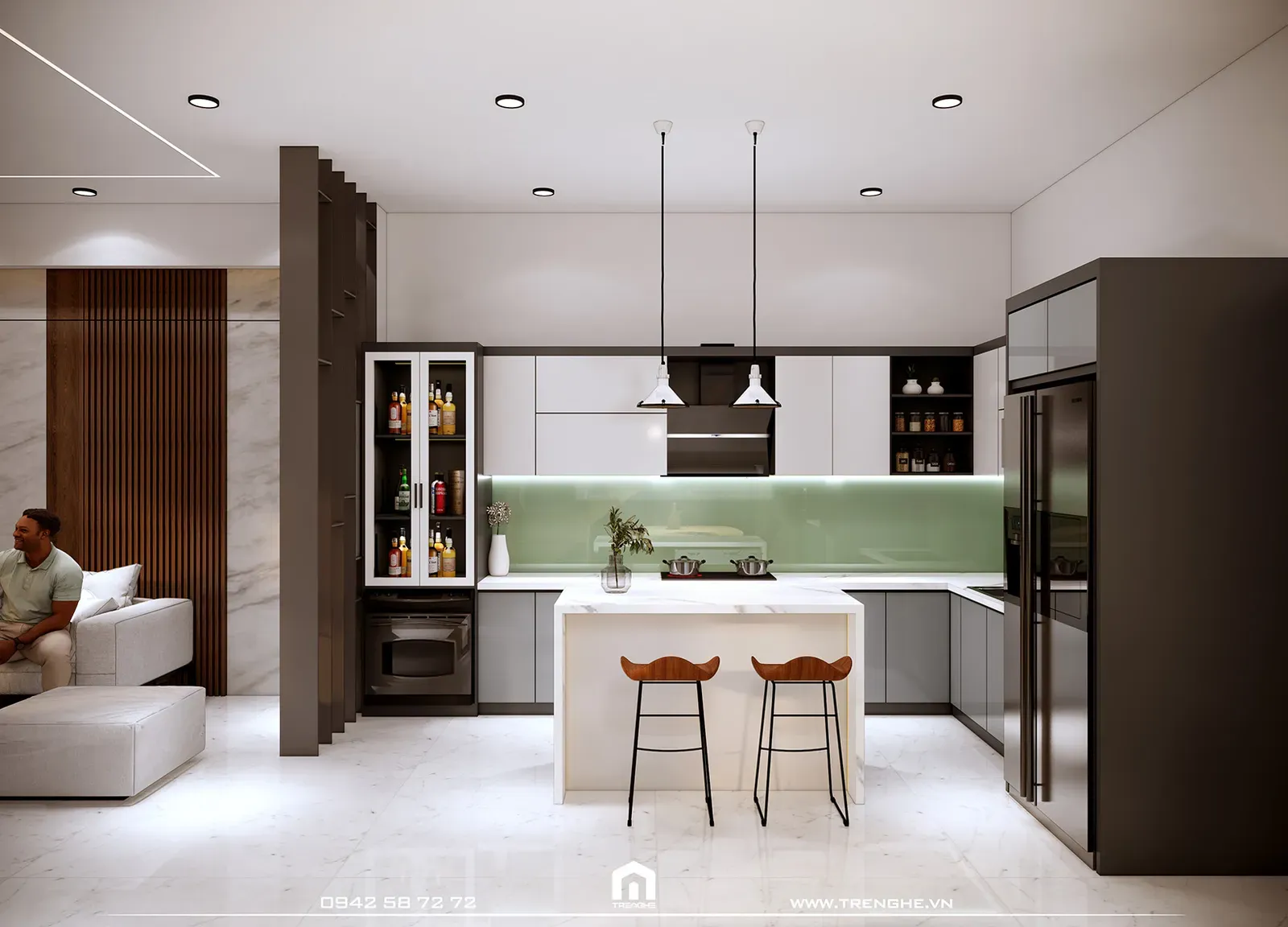 Gian bếp và đảo bếp mini tại N’ House
