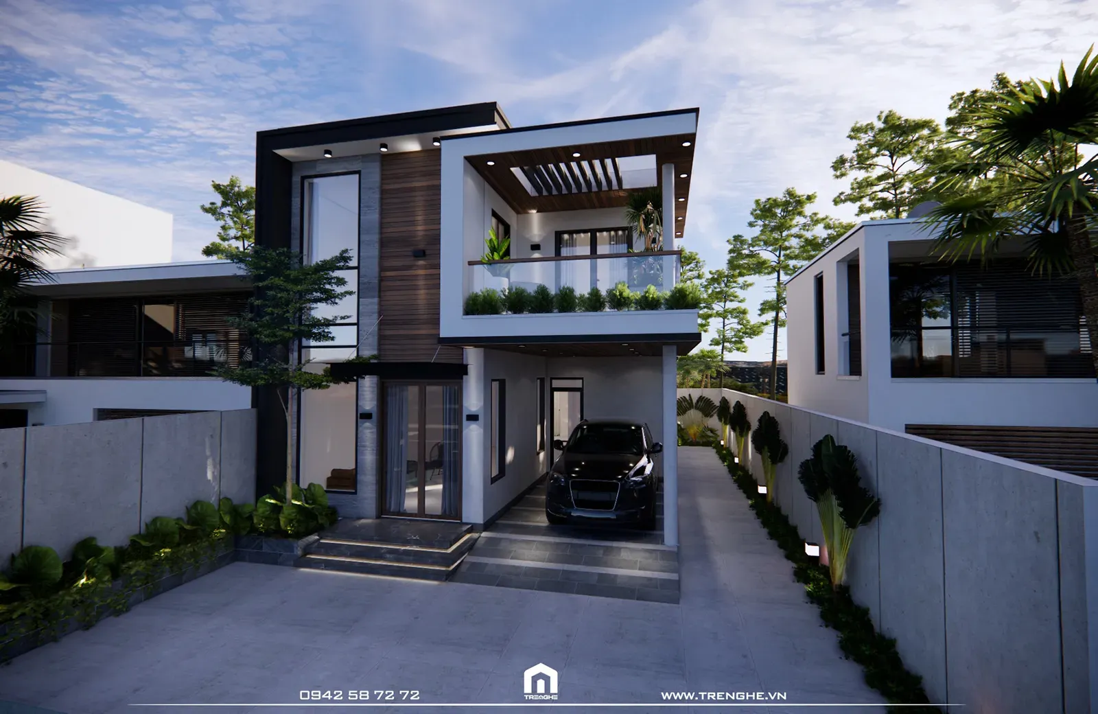 Hệ thống đèn âm trần lắp đặt tại mặt tiền N’ House