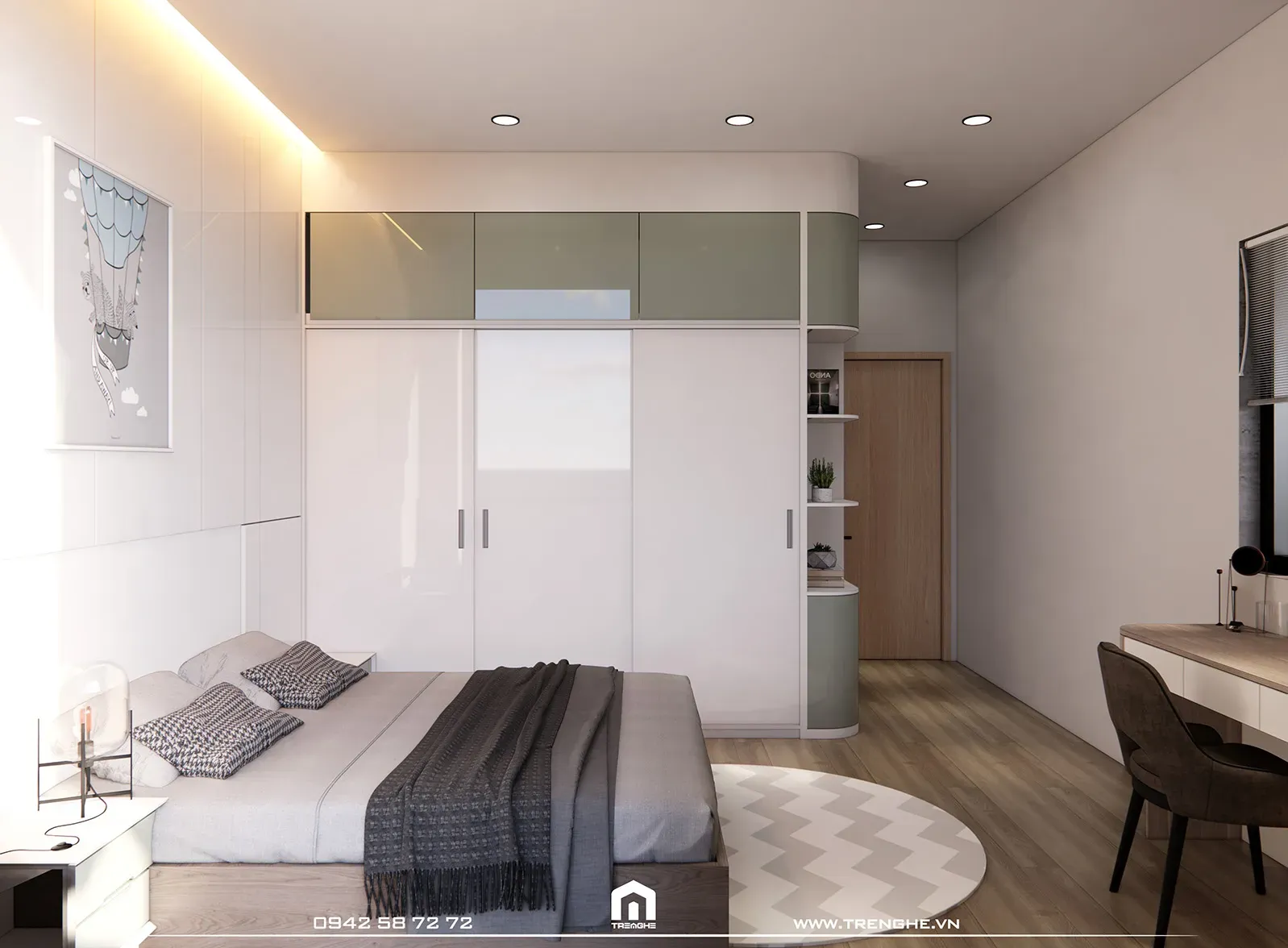 Phòng ngủ phụ thiết kế tông màu trắng chủ đạo tại N’ House