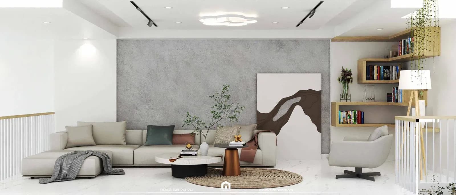 Không gian phòng khách được bố trí tại tầng 2 nhà phố T’ House