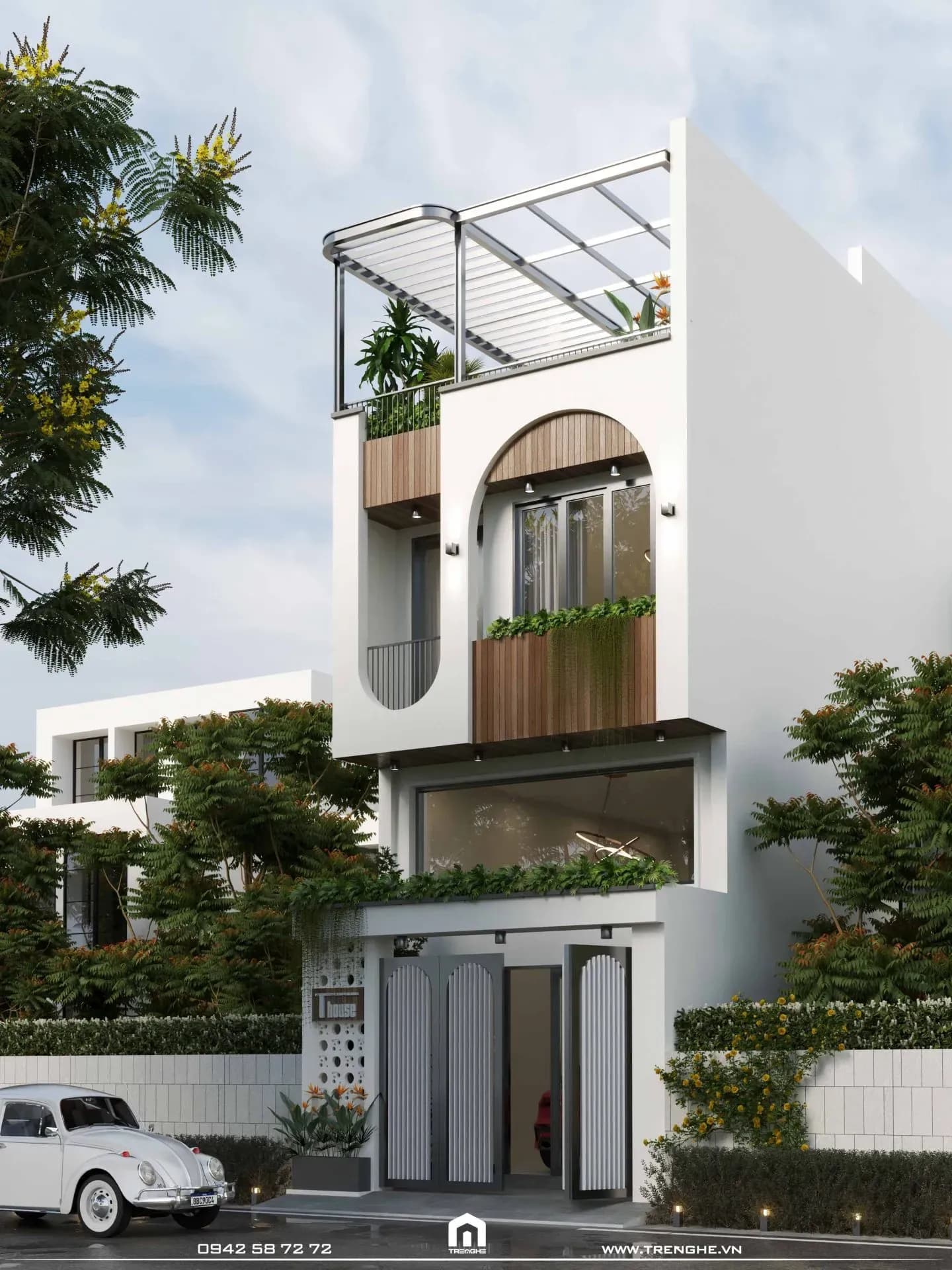 Kiến trúc nhà phố T’ House tập trung vào việc sử dụng hệ vật liệu hiện đại