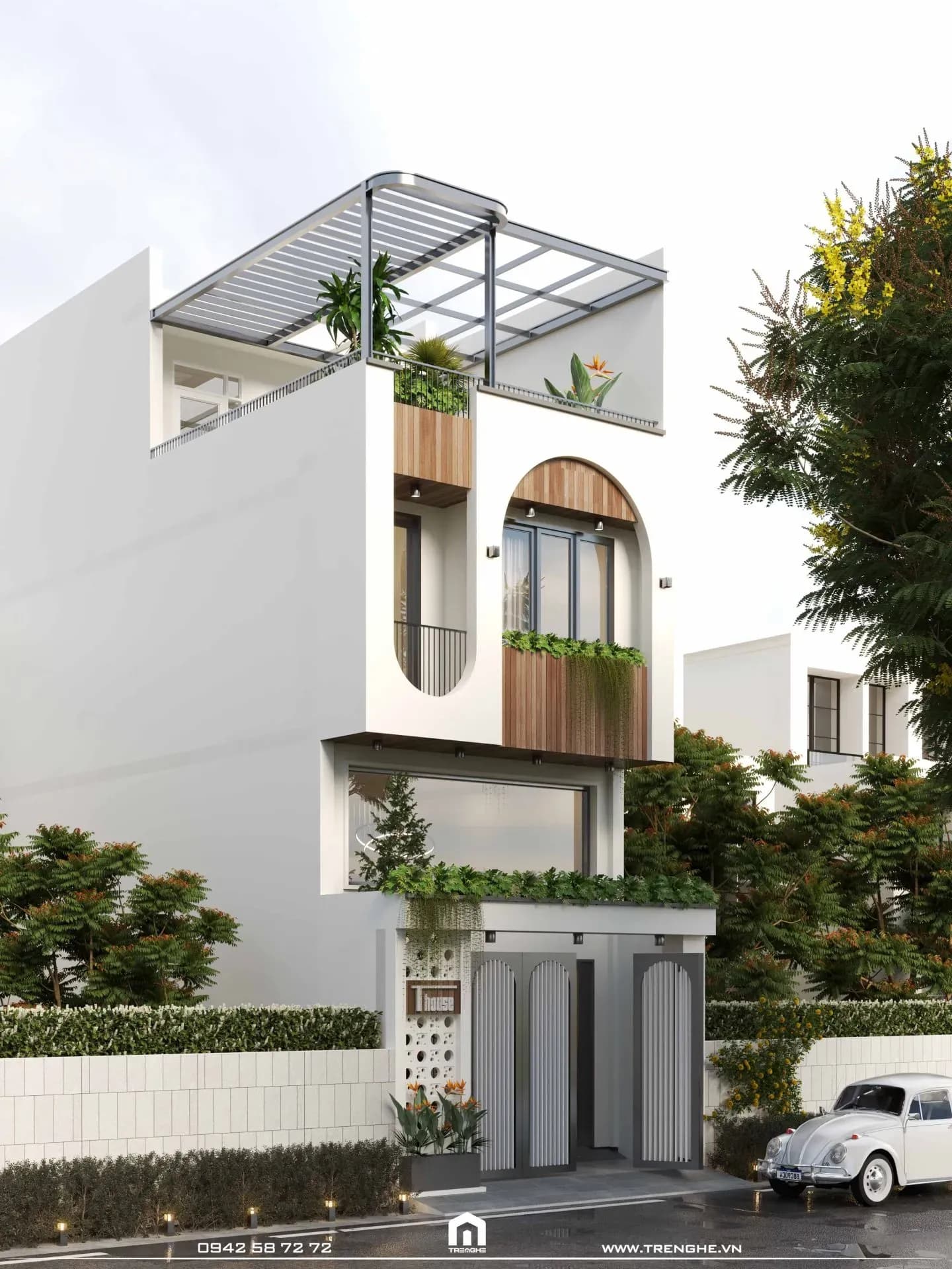Thiết kế nhà phố 3 tầng với hệ thống cửa vòm cung mềm mại