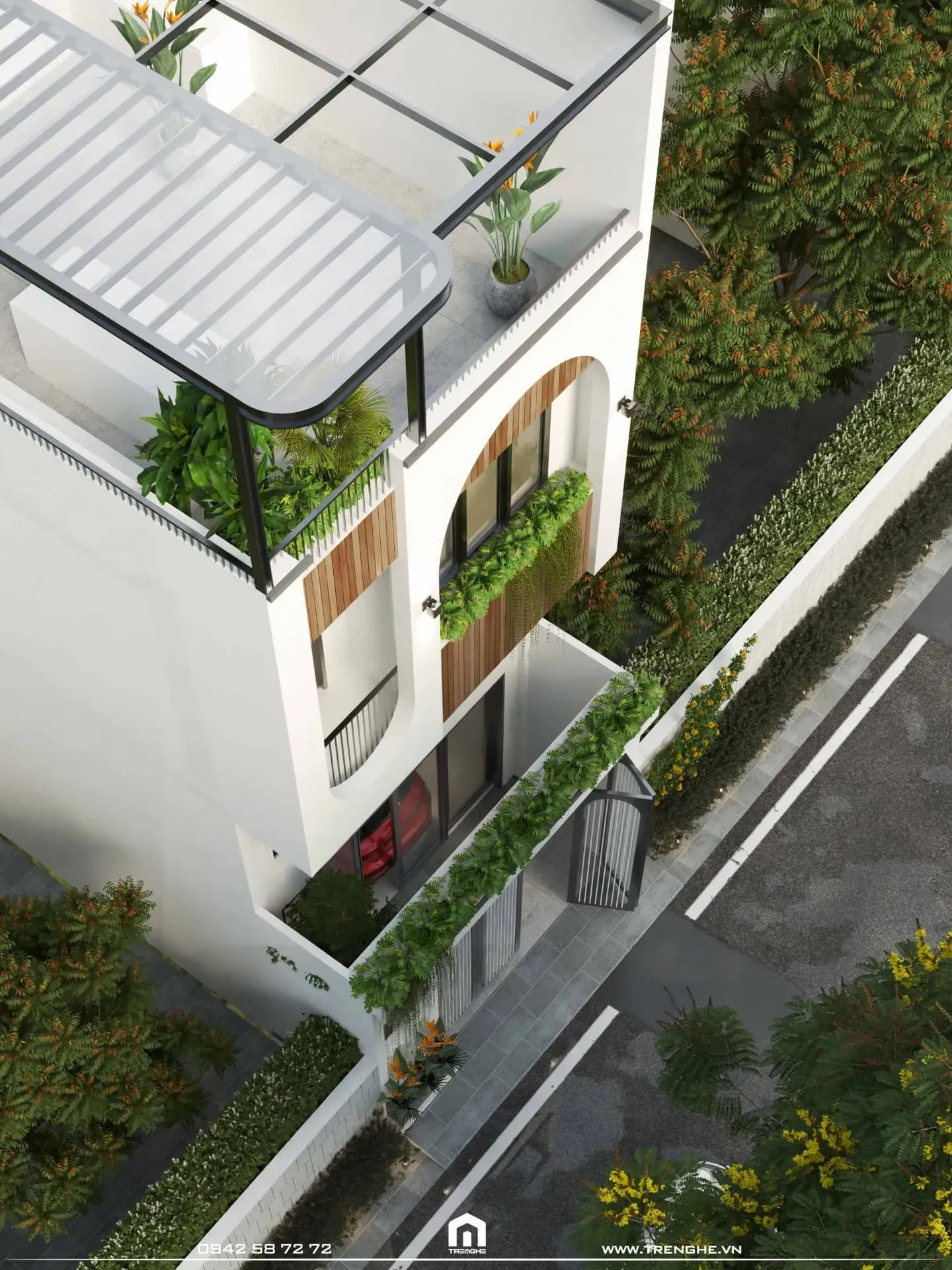 Mái canopy kim loại kết hợp kính tạo không gian thư giãn ngoài trời cho gia chủ