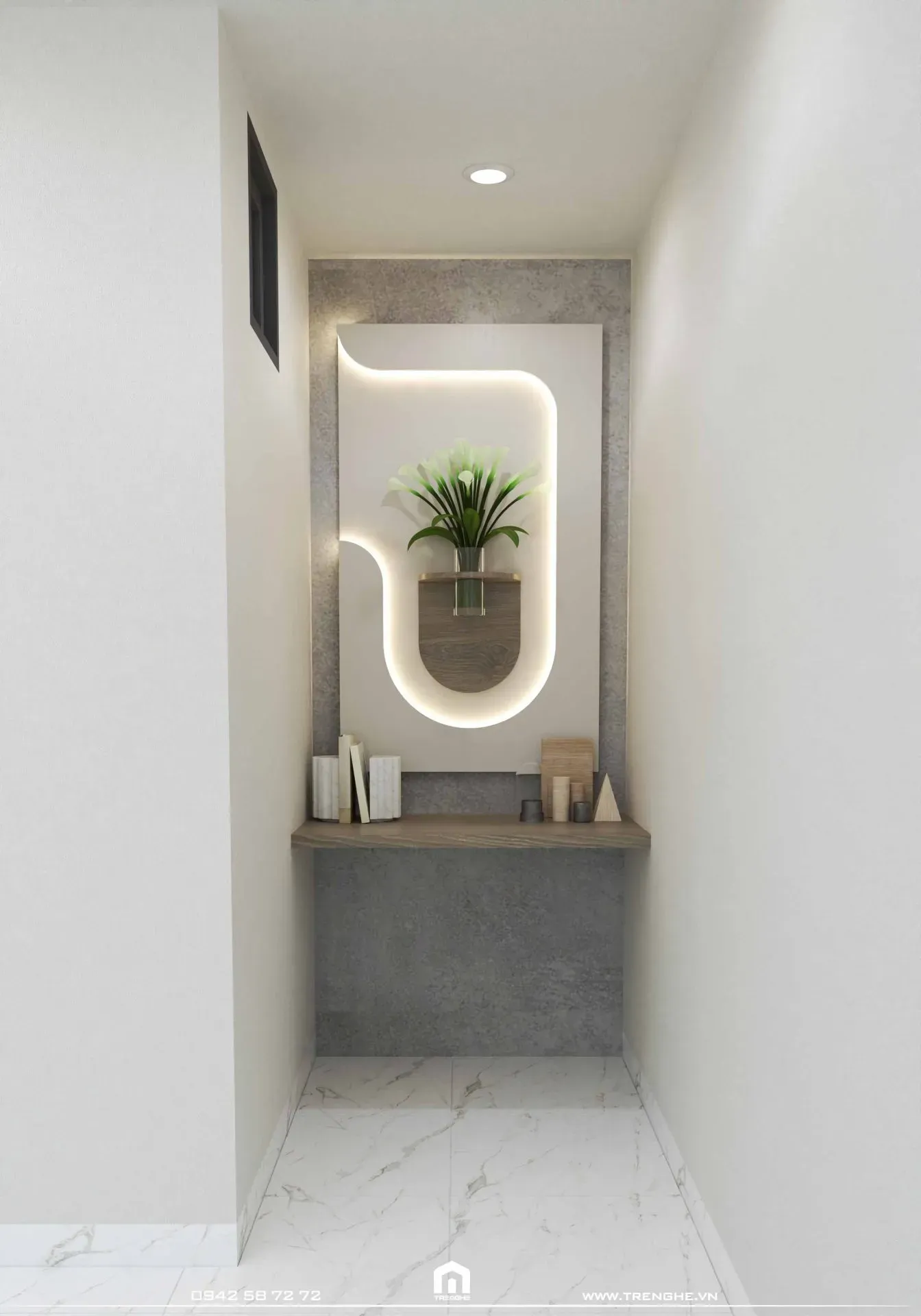 Khu vực kệ sách trang trí tại tầng trệt nhà phố T’ House