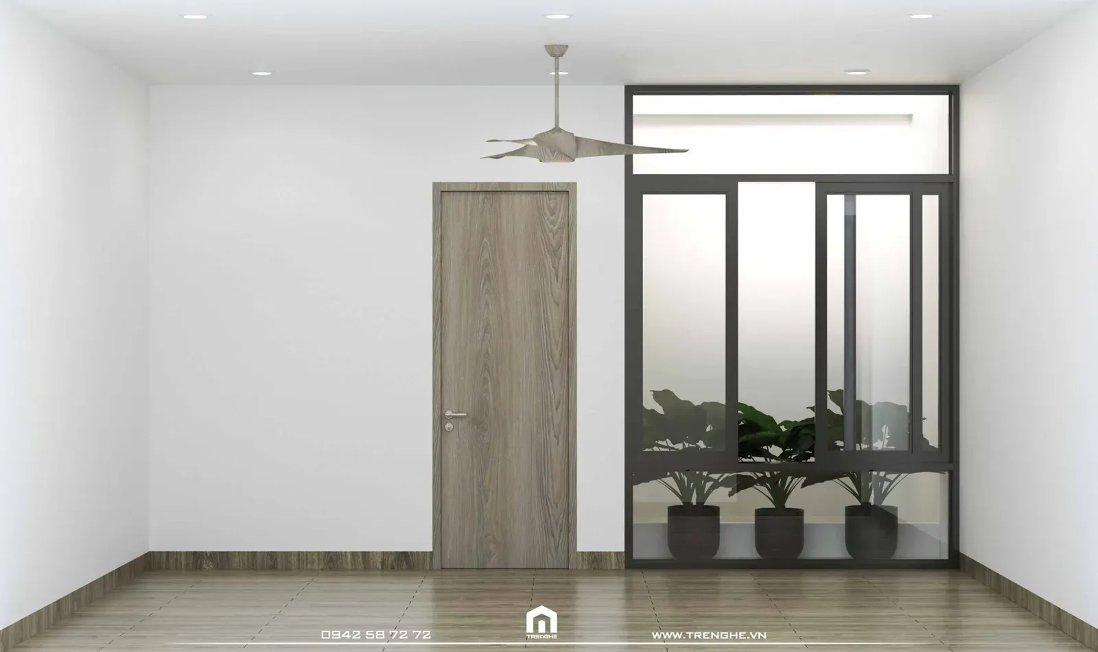 Khu vực cửa sổ lớn cũng được bố trí cây xanh