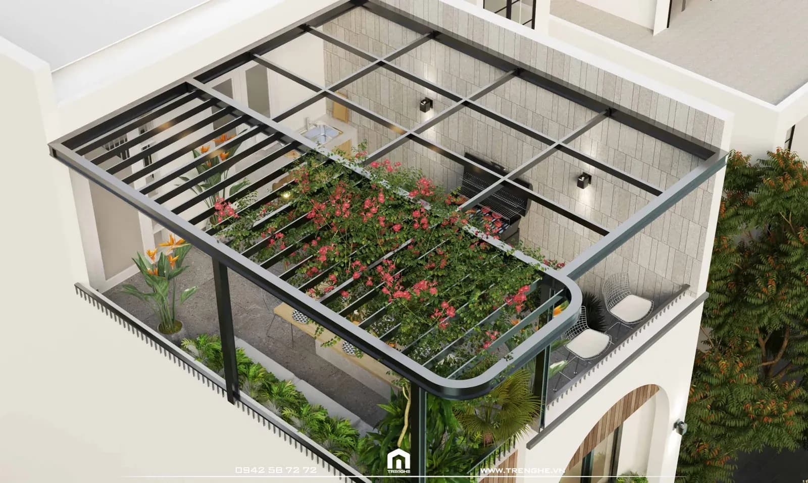 Mái canopy kết hợp trồng vườn leo tại nhà phố T’ House