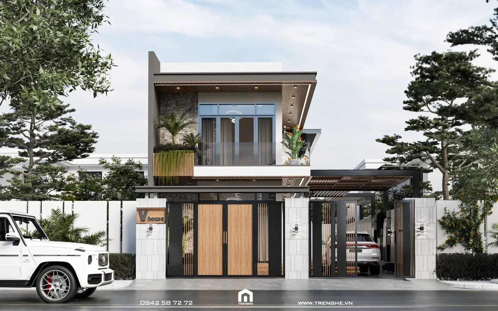 Phối cảnh nhà phố V’ House được thiết kế theo phong cách hiện đại