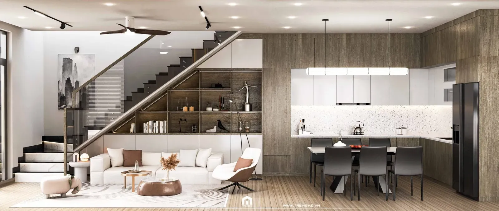 Gian bếp được thiết kế không gian mở tại nhà phố V’ House