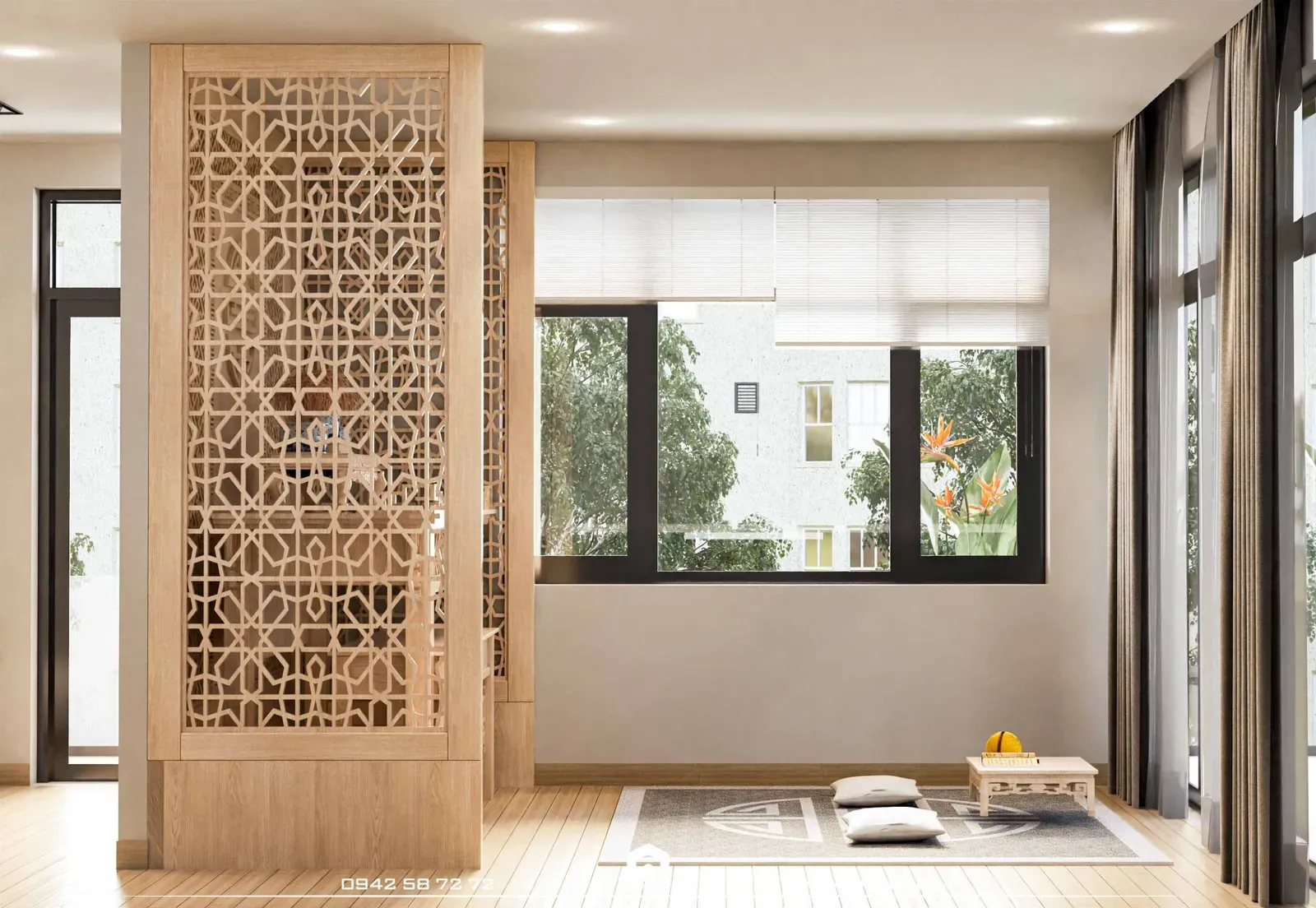 Tre Nghệ sử dụng vách ngăn gỗ để tạo không gian phòng thờ