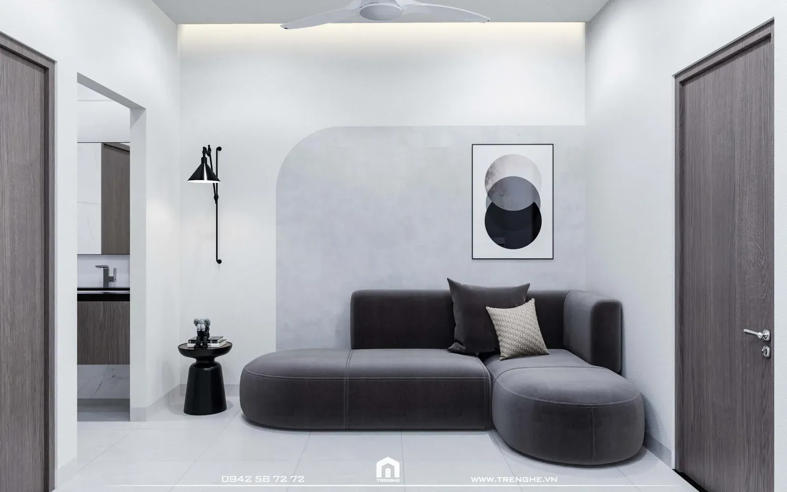 Bộ sofa góc L tại phòng sinh hoạt chung là nơi thư giãn của các thành viên trong gia đình