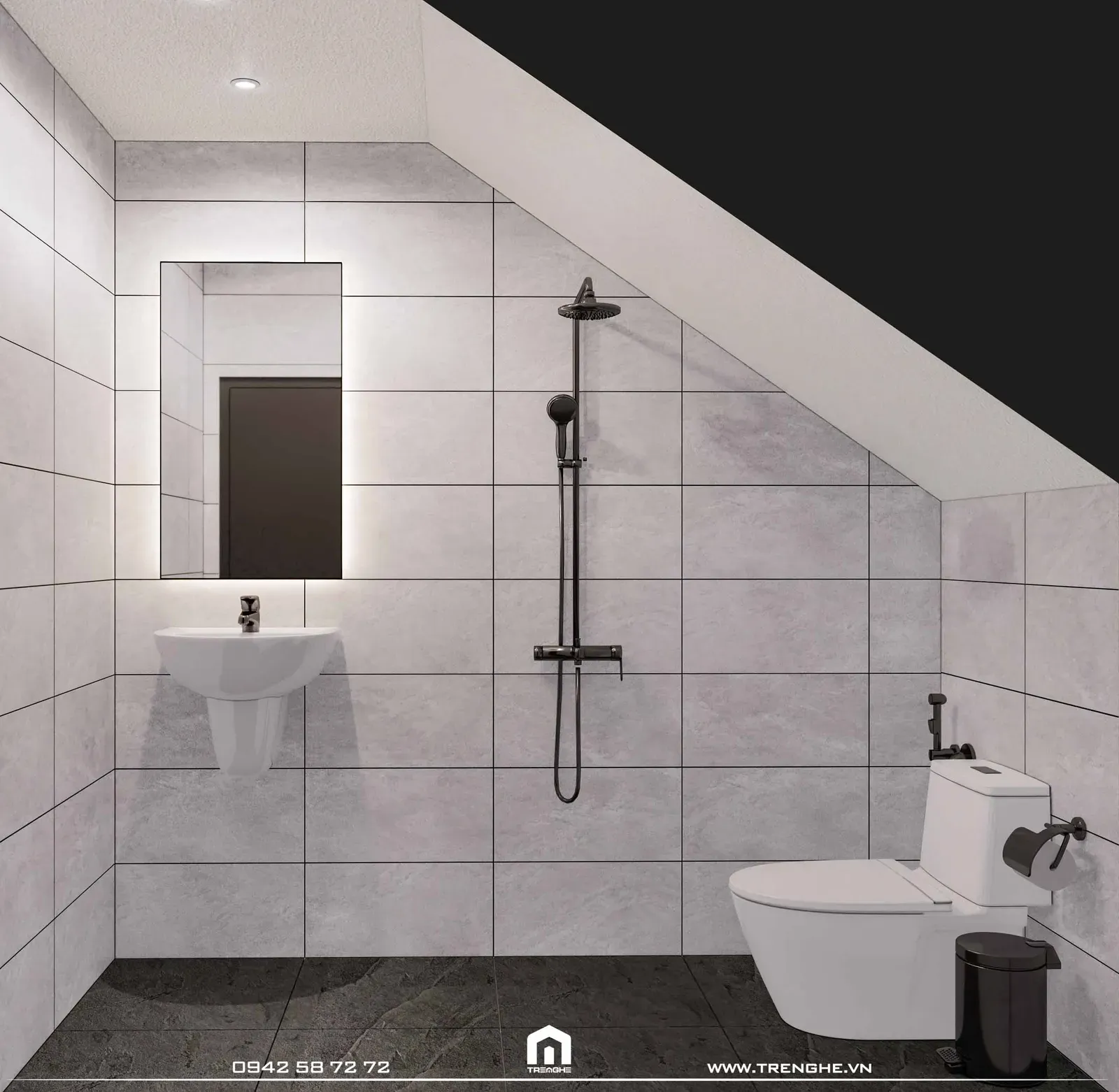 Nhà vệ sinh dành cho khách được thiết kế đơn giản với các tiện ích cơ bản