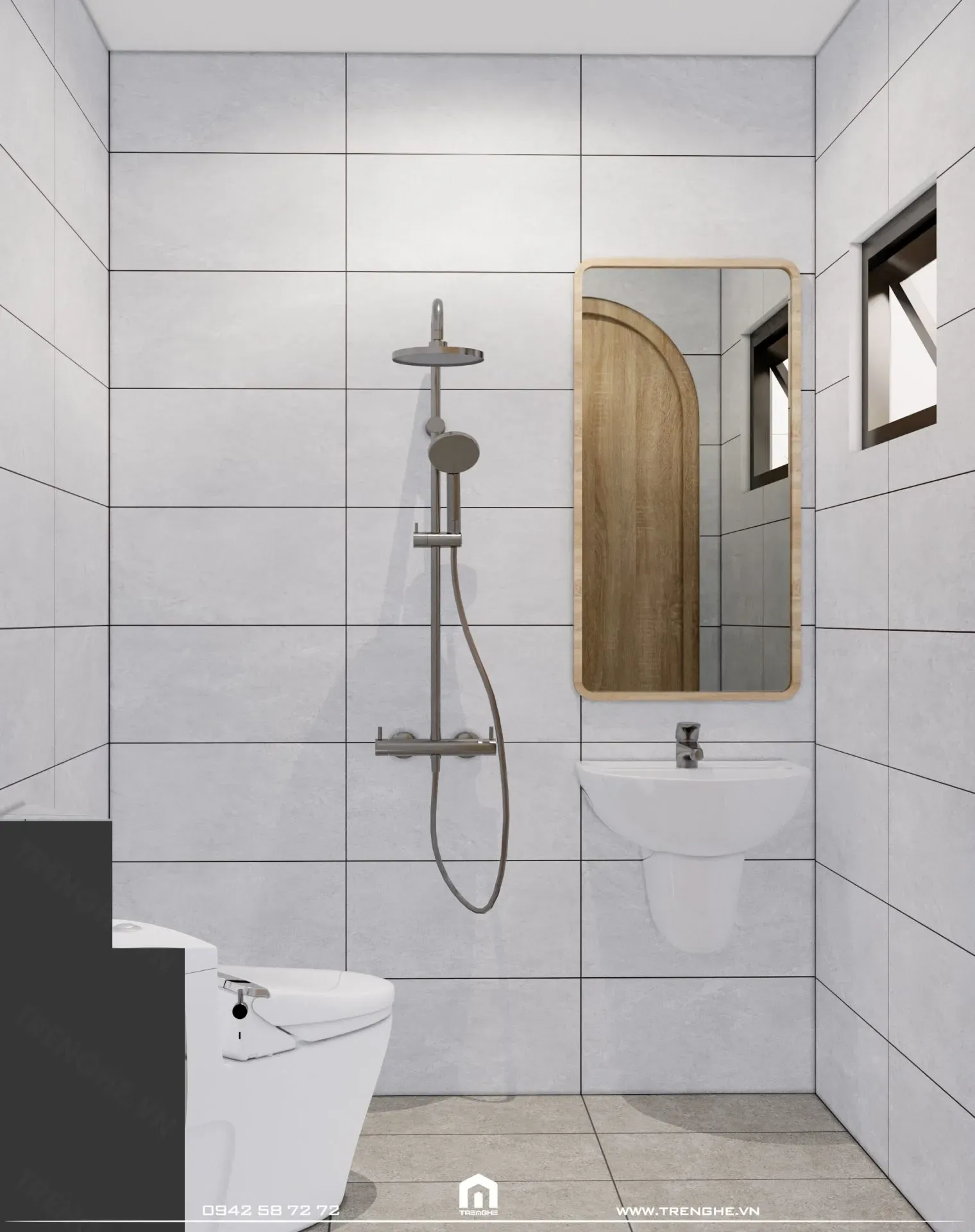 Nhà vệ sinh cho khách ở tầng 1 thiết kế đơn giản