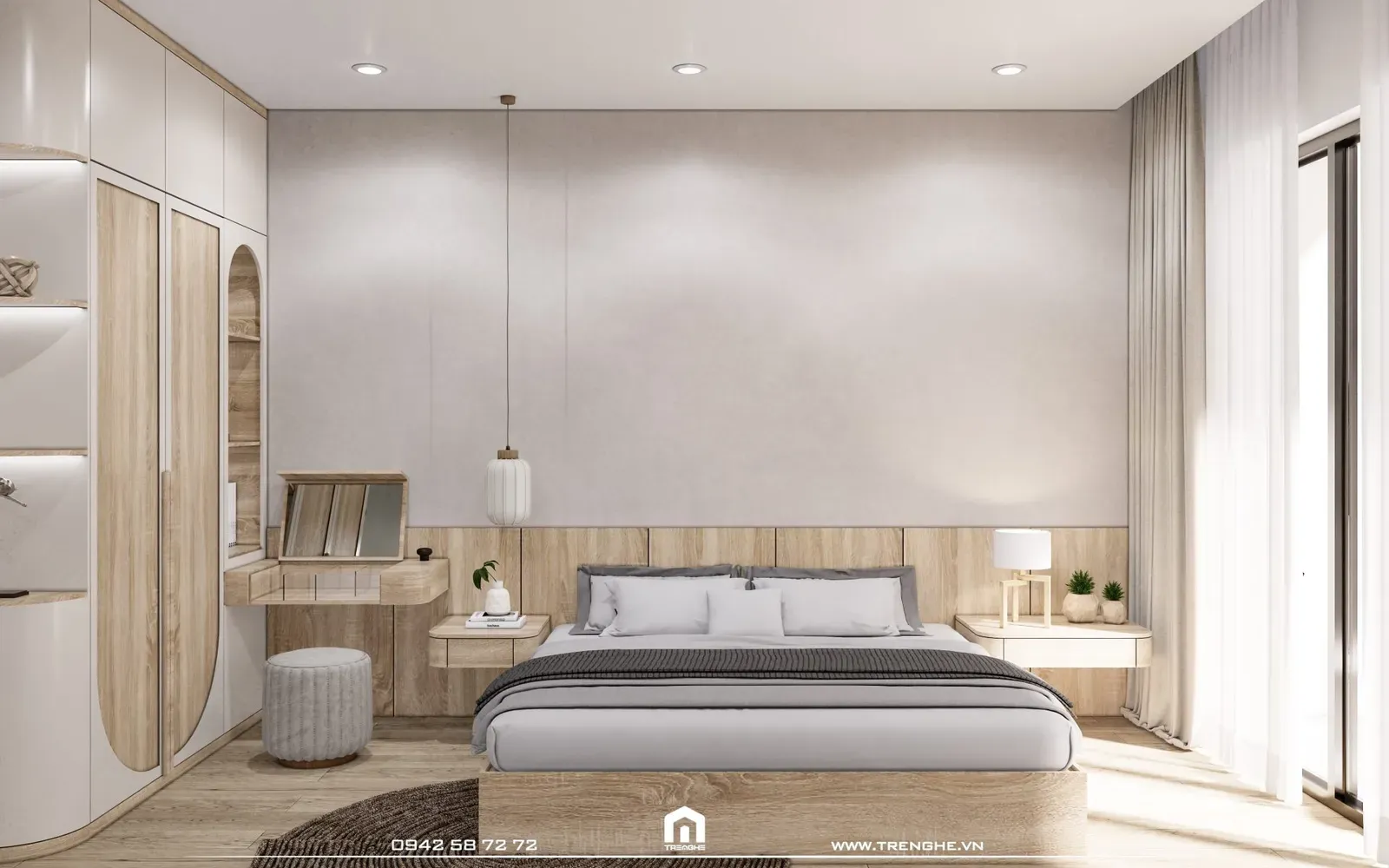 Phòng ngủ master thiết kế mộc mạc và thanh lịch của T’ House