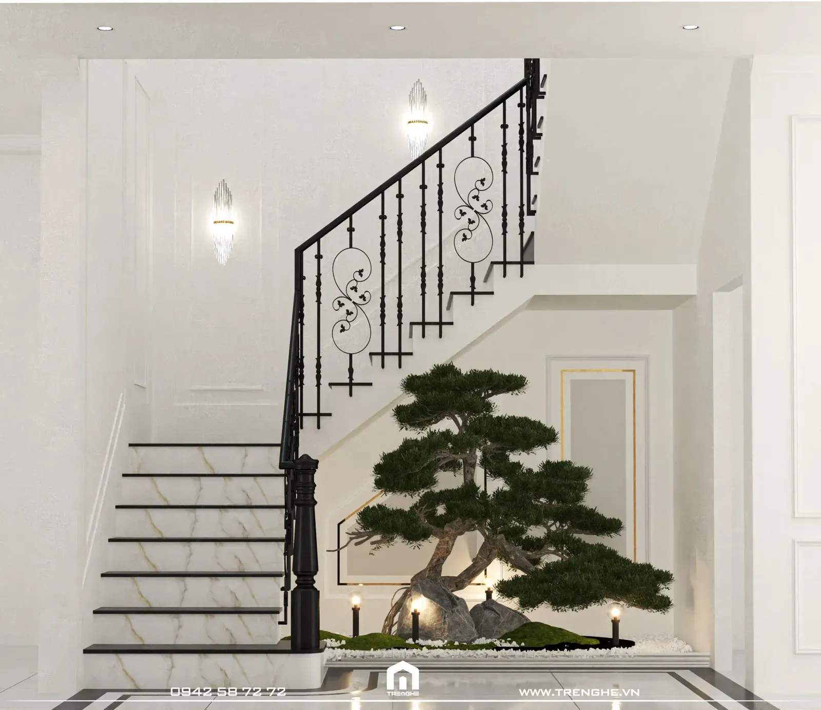Thiết kế khu vực cầu thang biệt thự H’ Villa Châu Đức