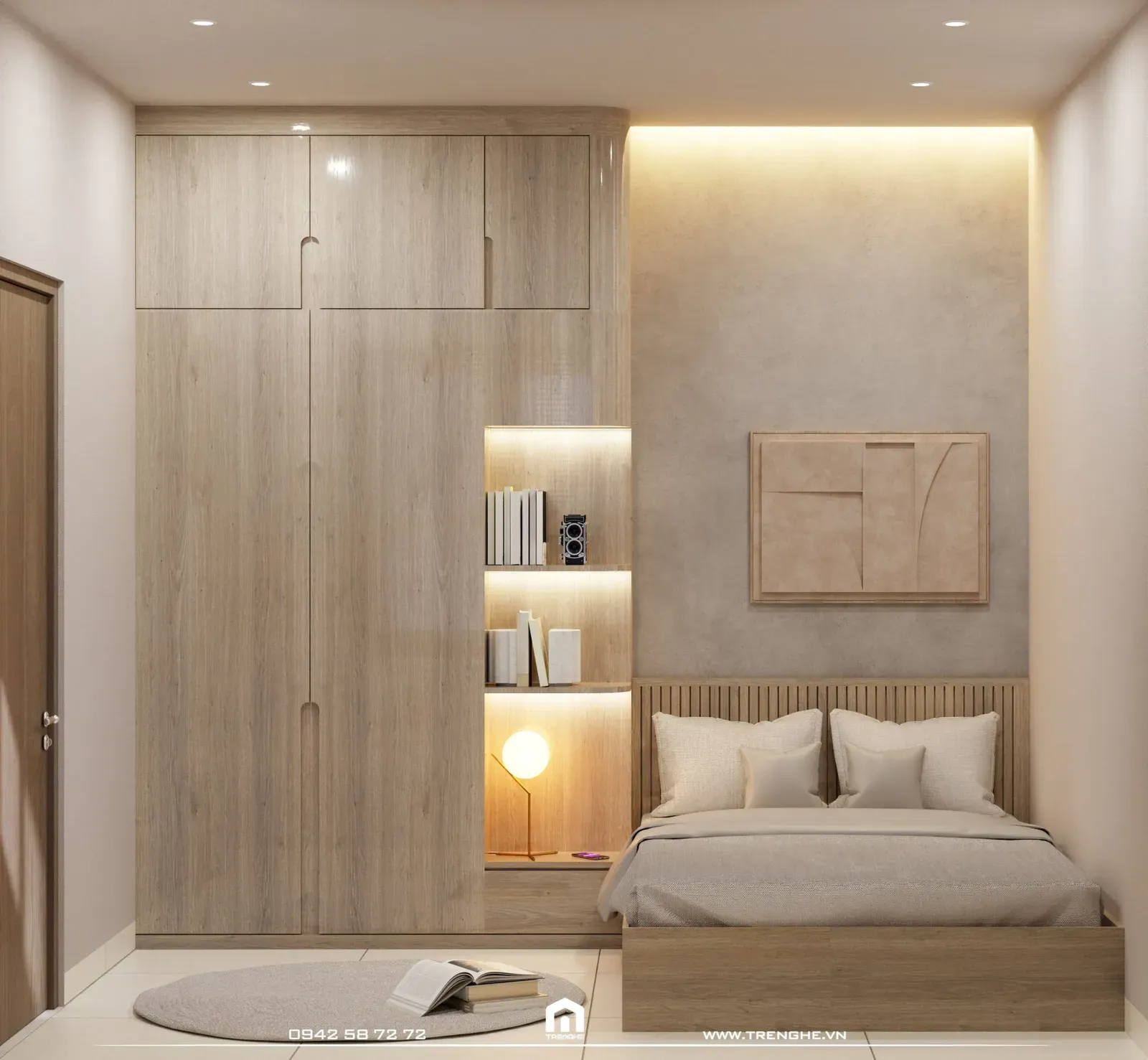 Phòng ngủ dành cho khách được thiết kế tối giản, đầy đủ tiện ích cơ bản