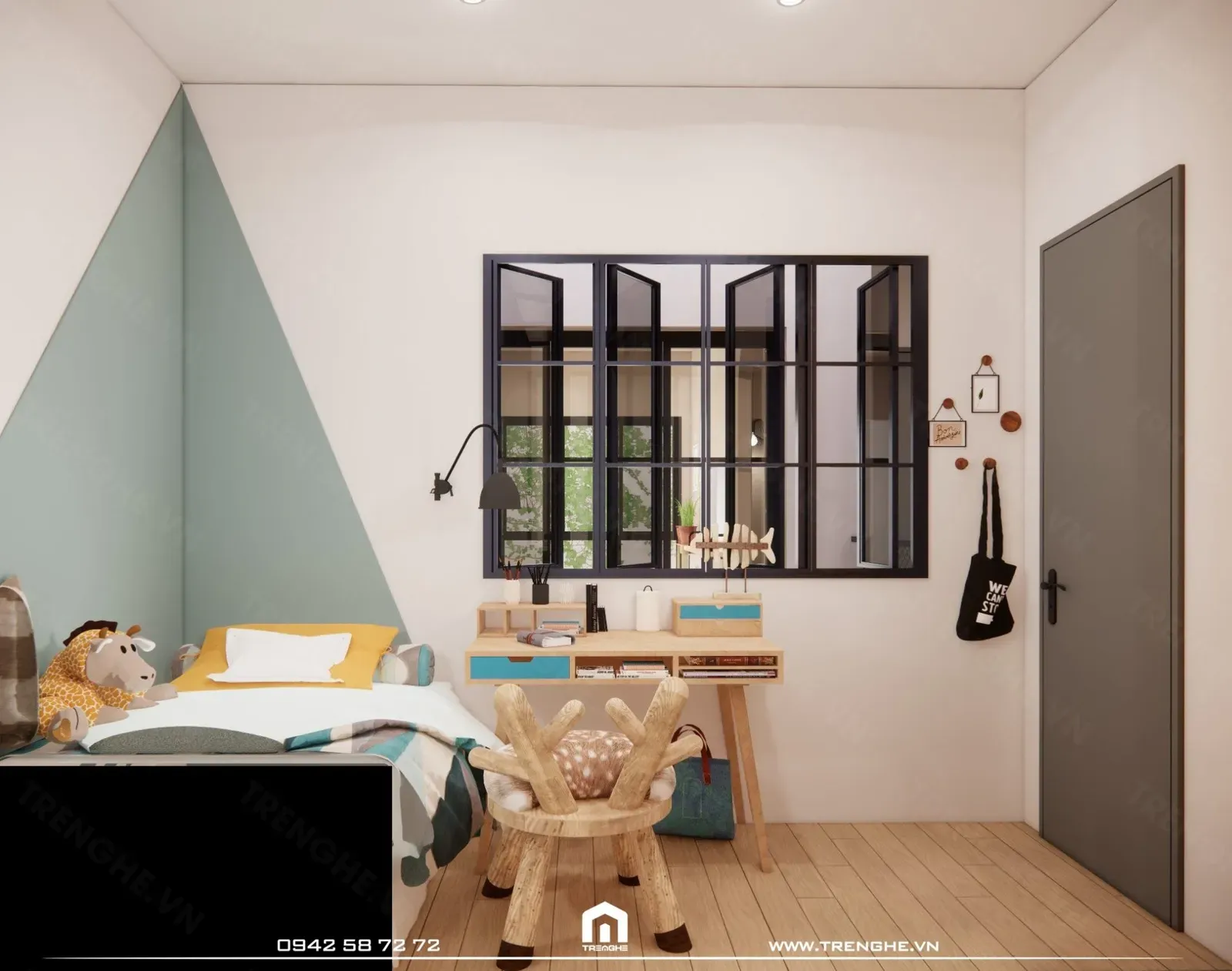 Phòng ngủ riêng cho bé vào những gam màu xanh tràn đầy năng lượng