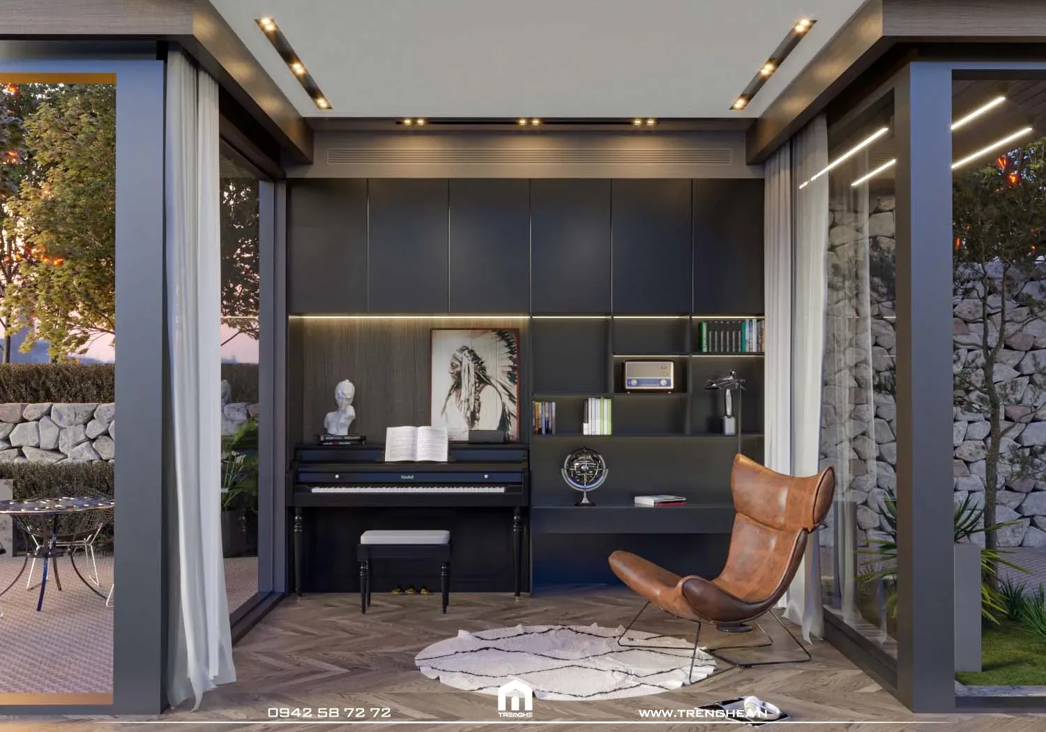 Khu vực đánh đàn piano tại C’ Villa
