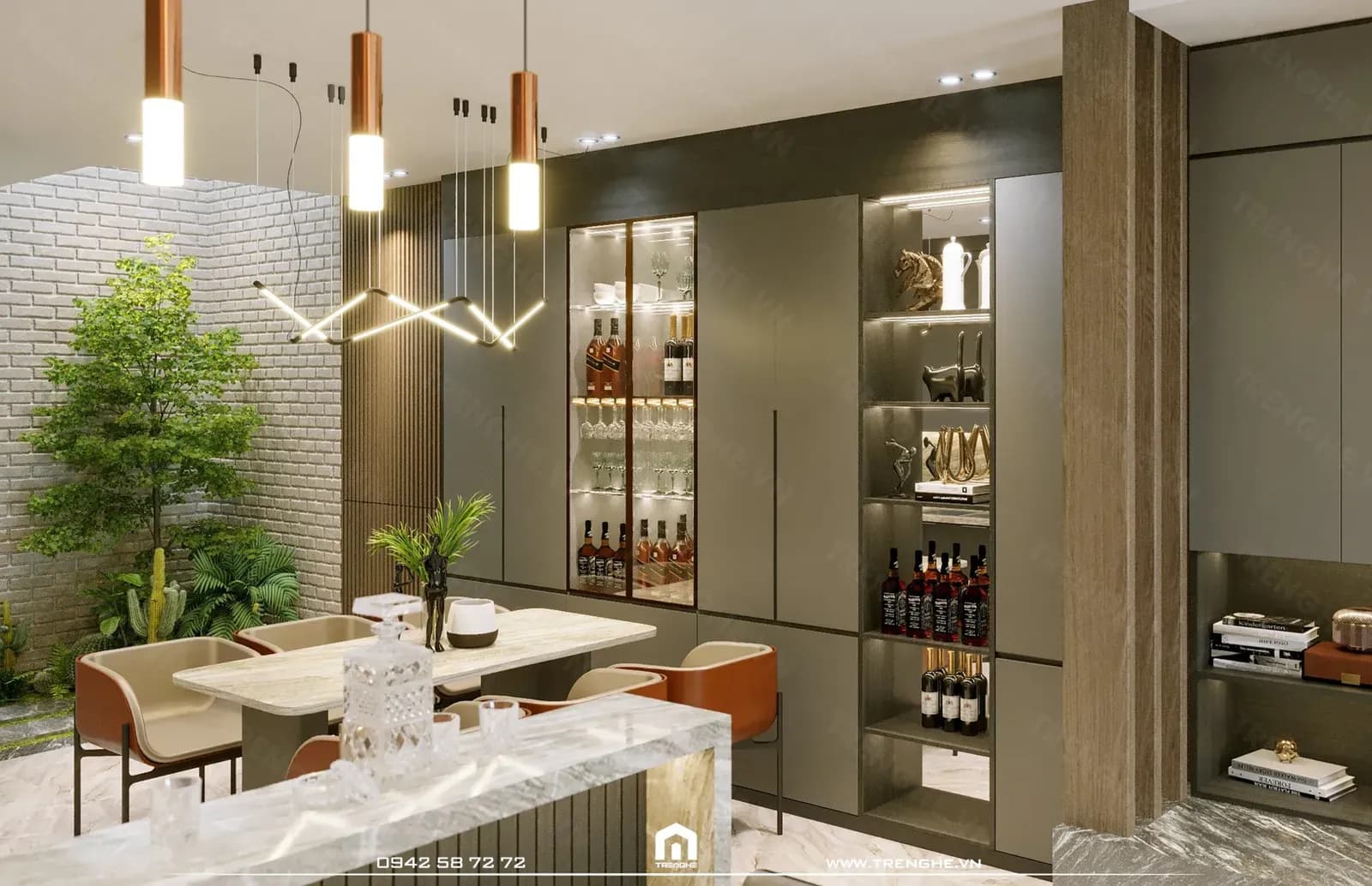 Mảng xanh được thiết kế trong không gian phòng ăn