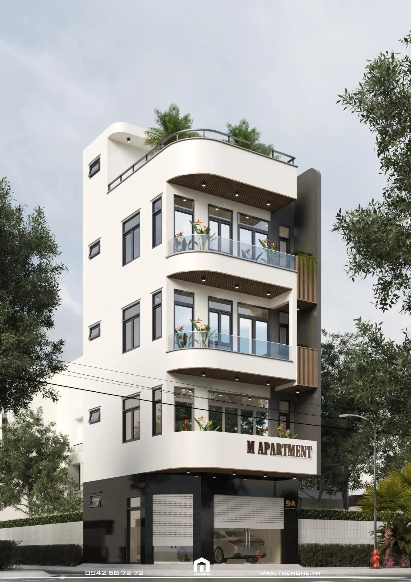 Nhà phố 5 tầng M’ House lắp đặt nhiều hệ cửa kính lớn, mang nguồn ánh sáng tự nhiên tràn ngập không gian ở
