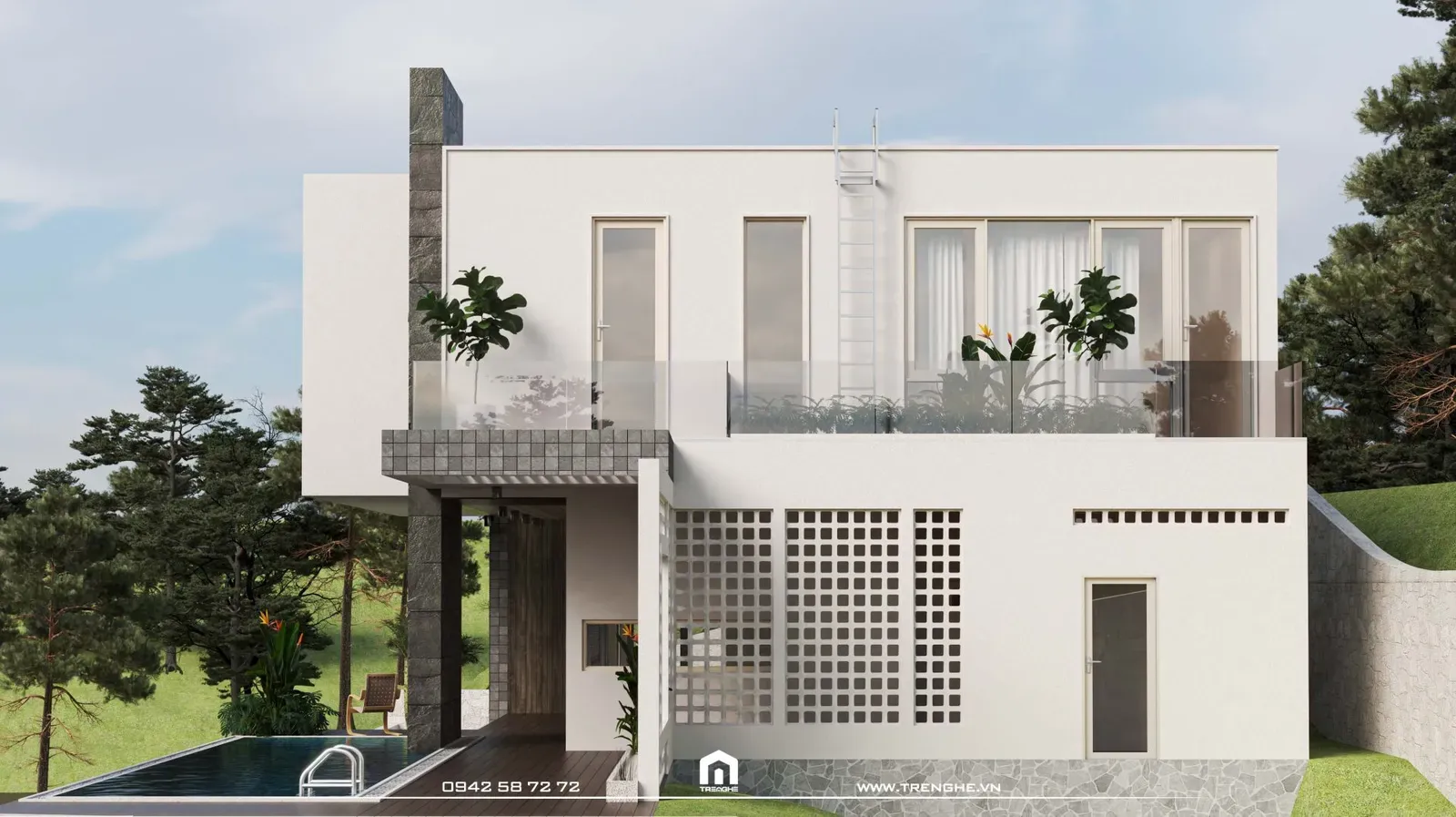 Hồ bơi tại gia nằm giữa cảnh rừng bình yên và xanh mát