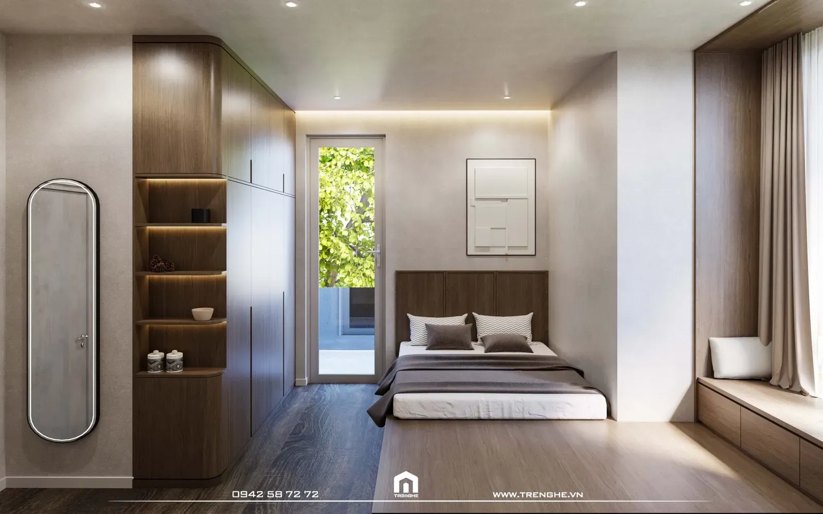 Phòng ngủ với diện tích nhỏ, được thiết kế tối giản