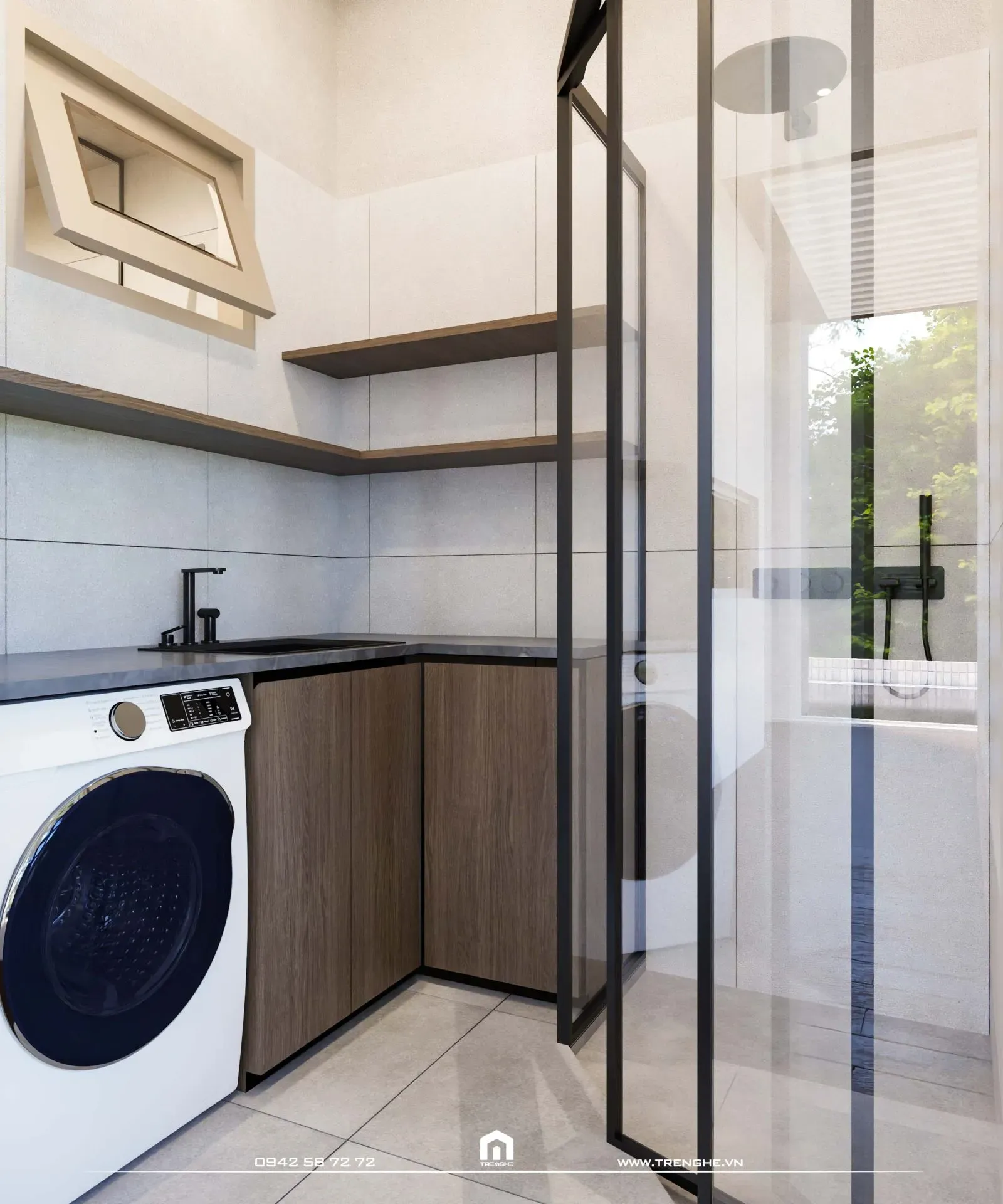 Phòng tắm đứng tại khu vực giặt đồ