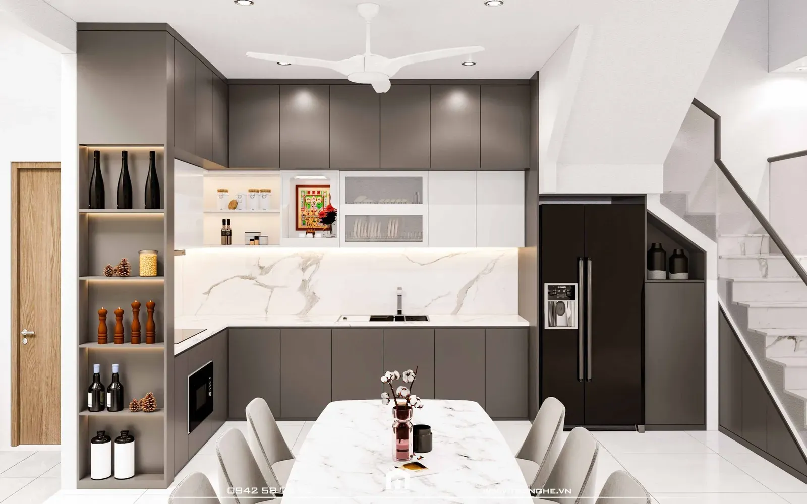 Không gian bếp mang đậm nét hiện đại của nhà phố D’ House