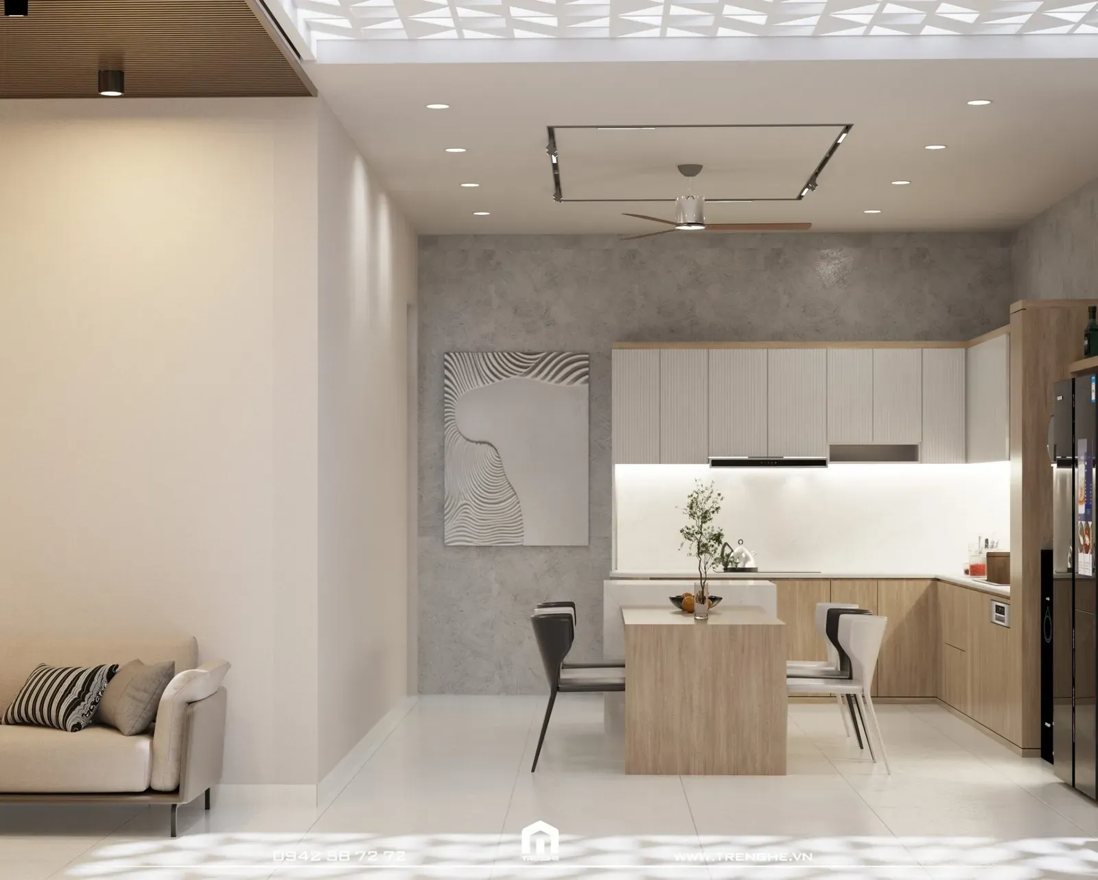 Phòng bếp nhà vườn P’ House thiết kế hiện đại, đầy đủ các tiện nghi cao cấp