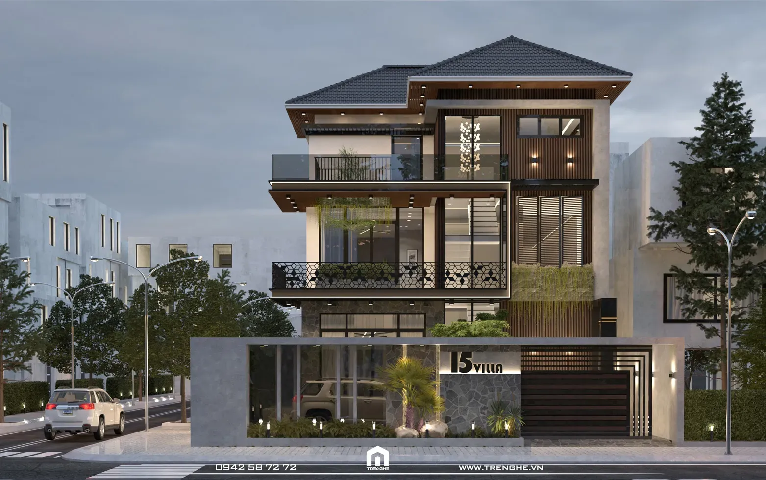 Phối cảnh mặt tiền căn biệt thự 3 tầng mái nhật B’ Villa tại Long Hải