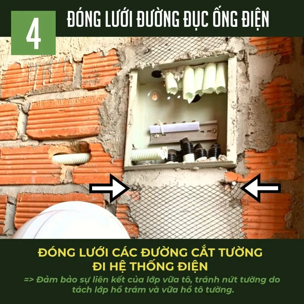 Biện pháp thi công lắp lưới mắt cáo cho lớp vữa trám đường đi điện của Tre Nghệ