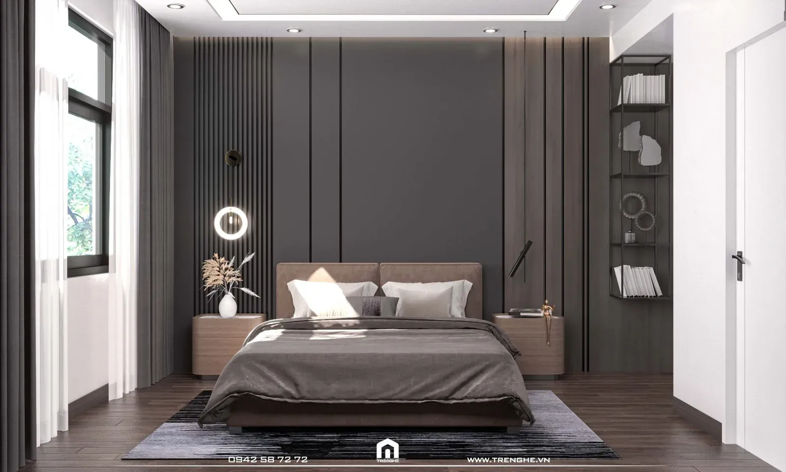 Không gian phòng ngủ phụ mang gam màu đen trầm tại L’ Villa